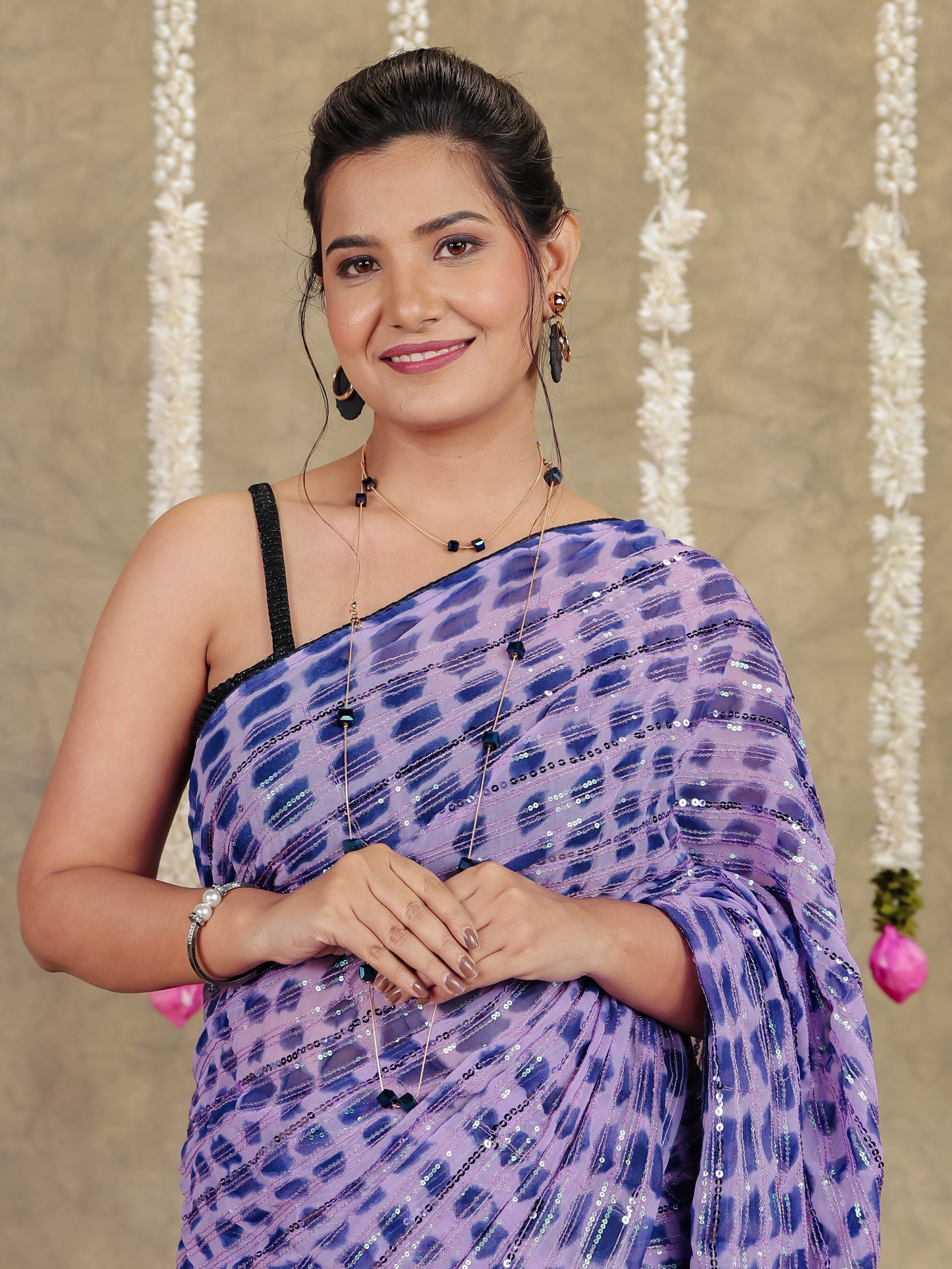 Embroidered Georgette Lavender Saree