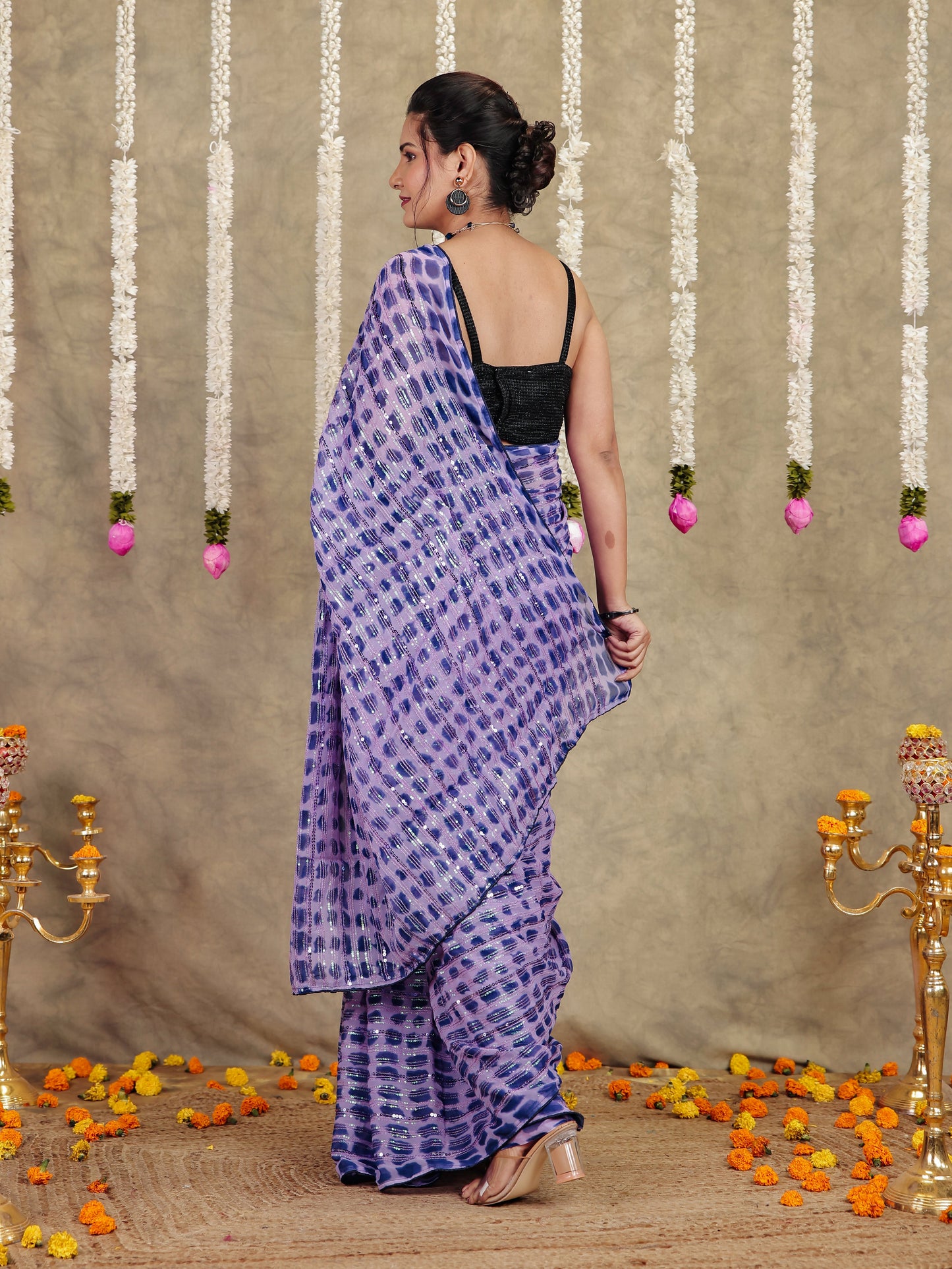 Embroidered Georgette Lavender Saree