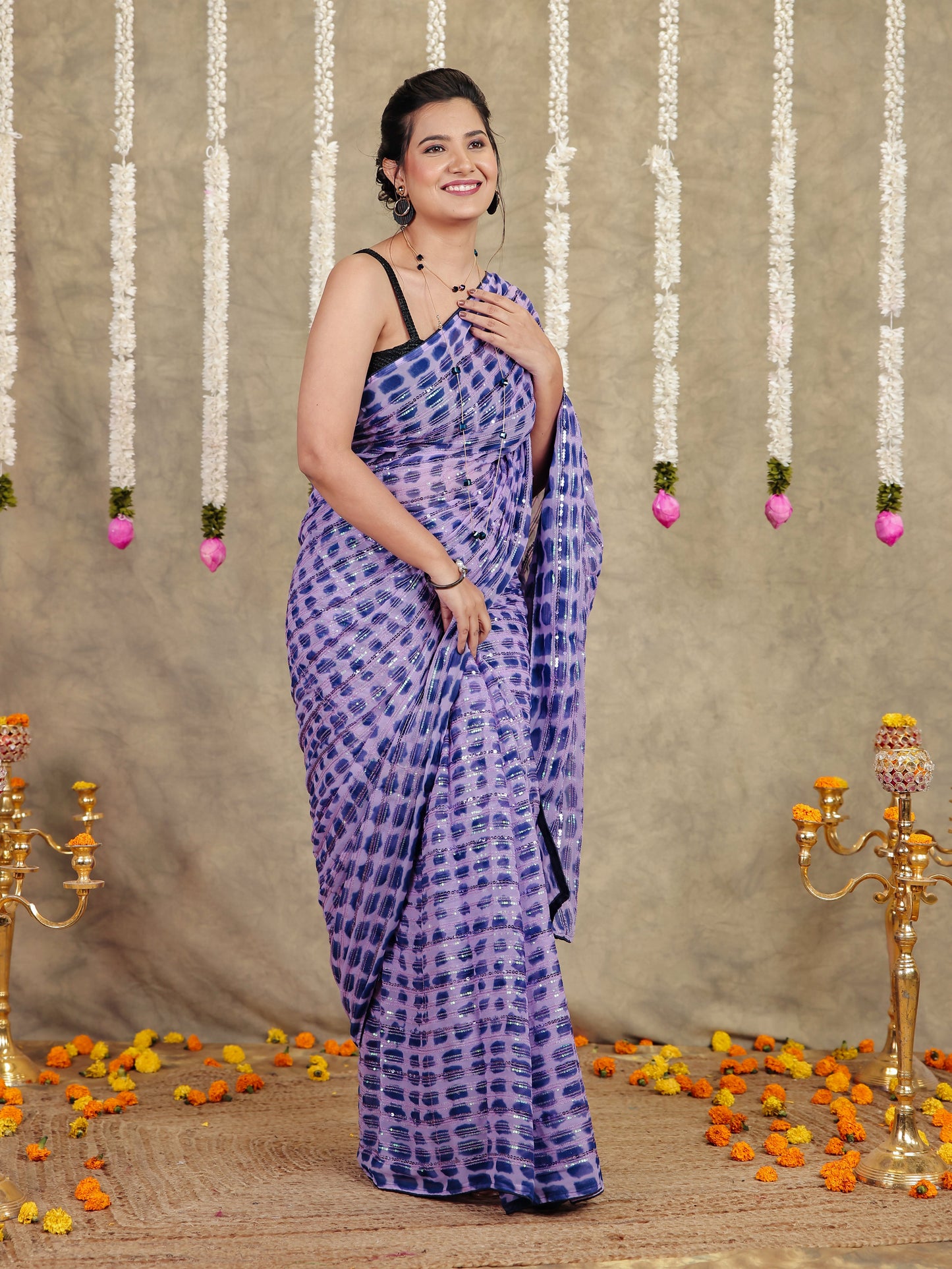 Embroidered Georgette Lavender Saree