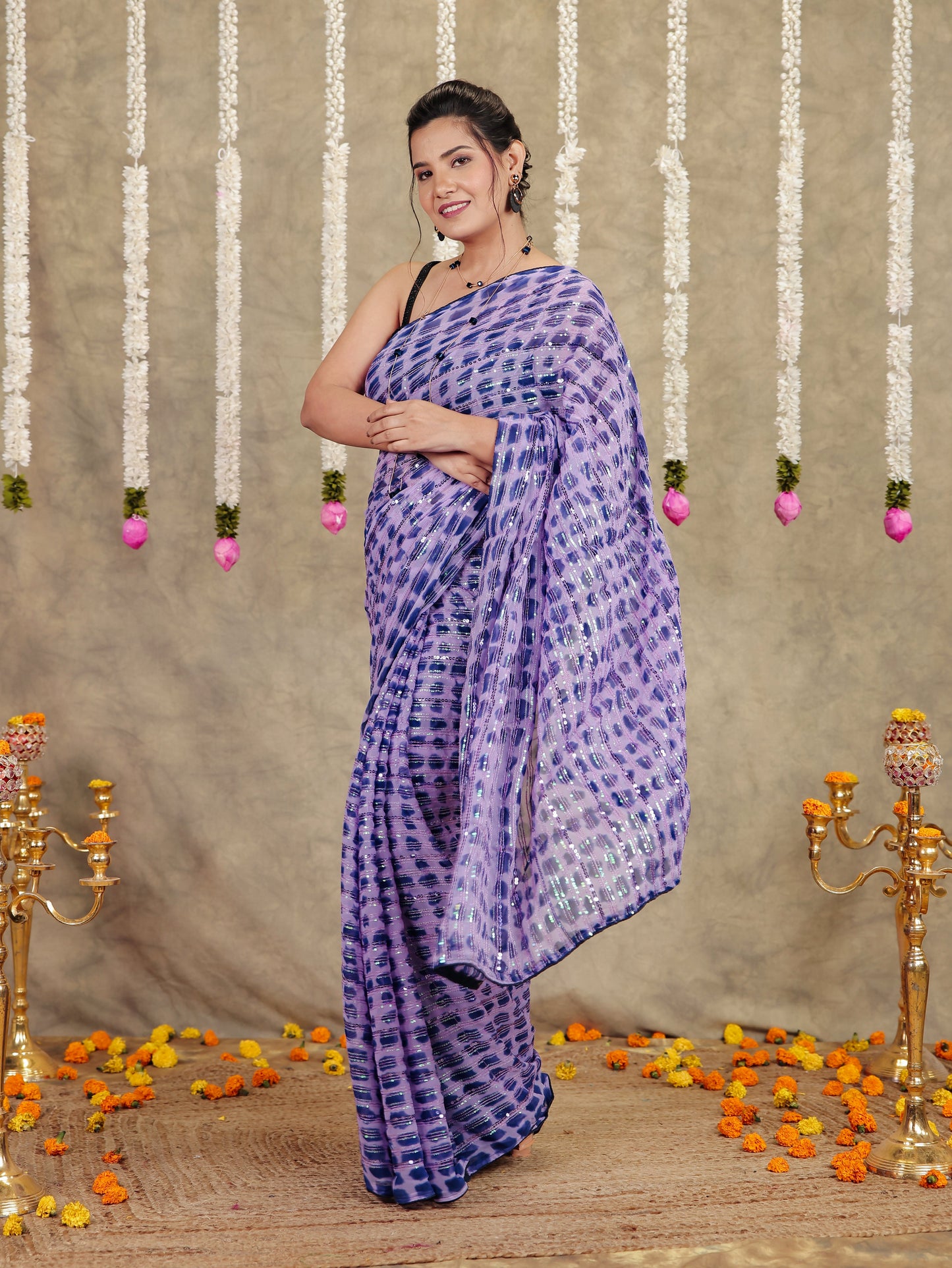 Embroidered Georgette Lavender Saree