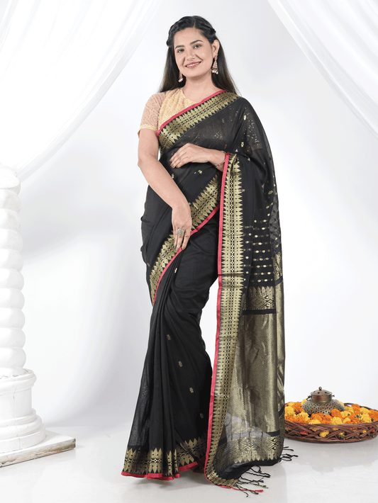 Cotton Jacquard Black Saree