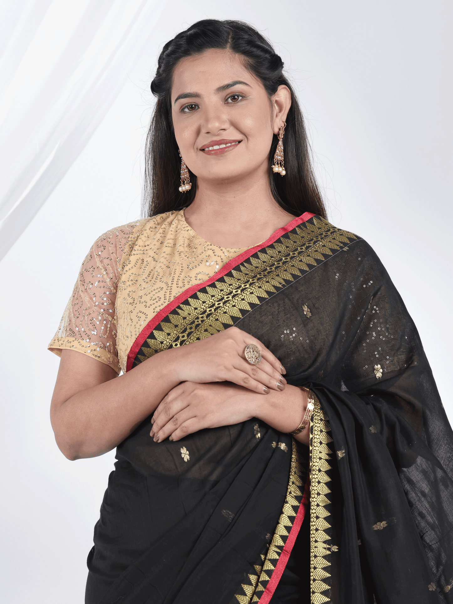 Cotton Jacquard Black Saree