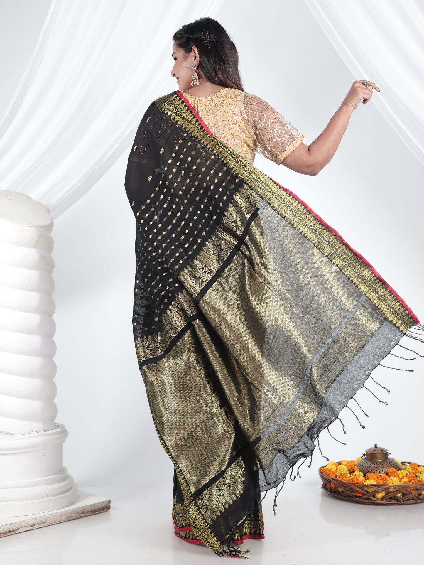 Cotton Jacquard Black Saree