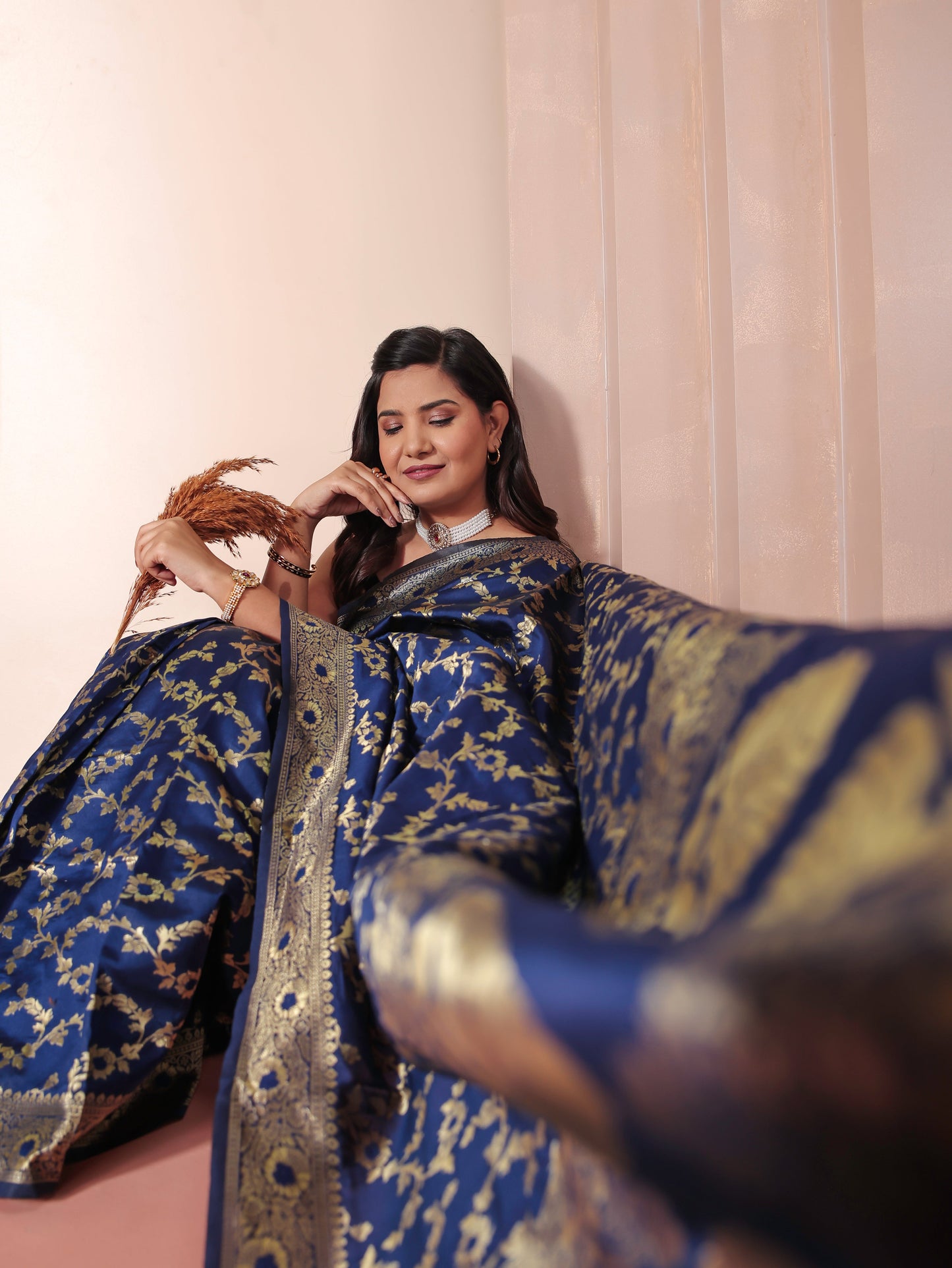 Brocade Navy Blue Saree