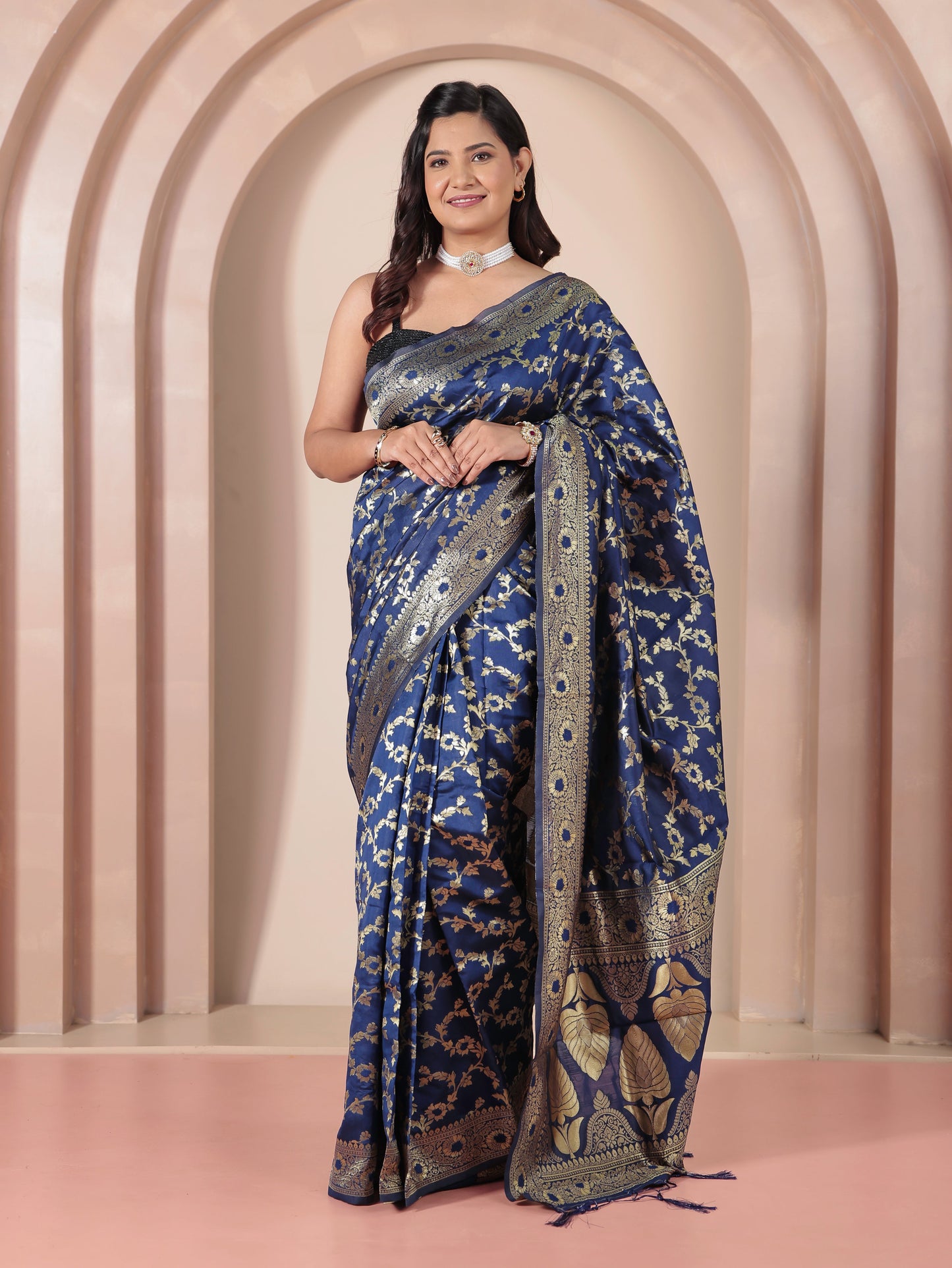 Brocade Navy Blue Saree