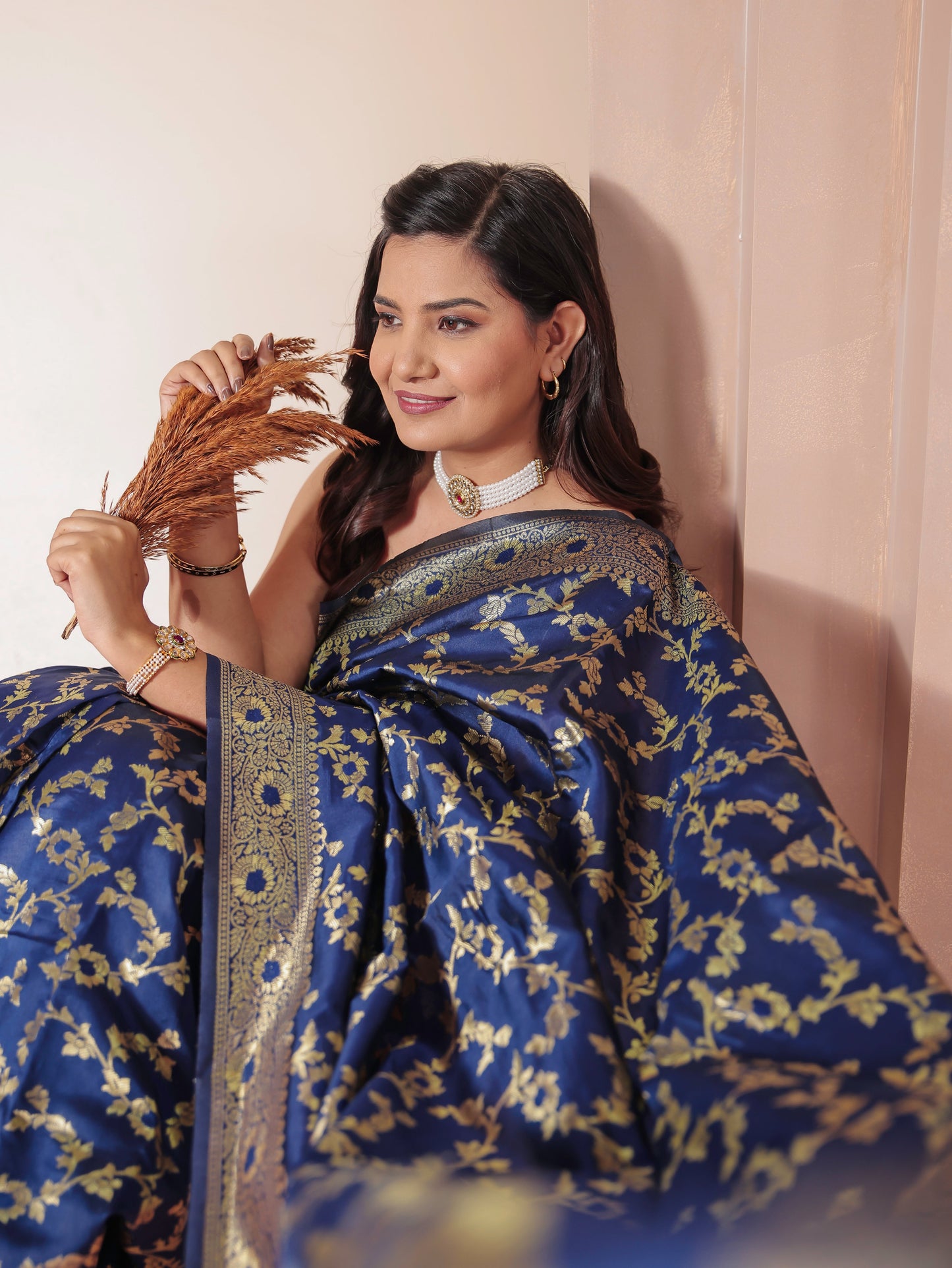 Brocade Navy Blue Saree