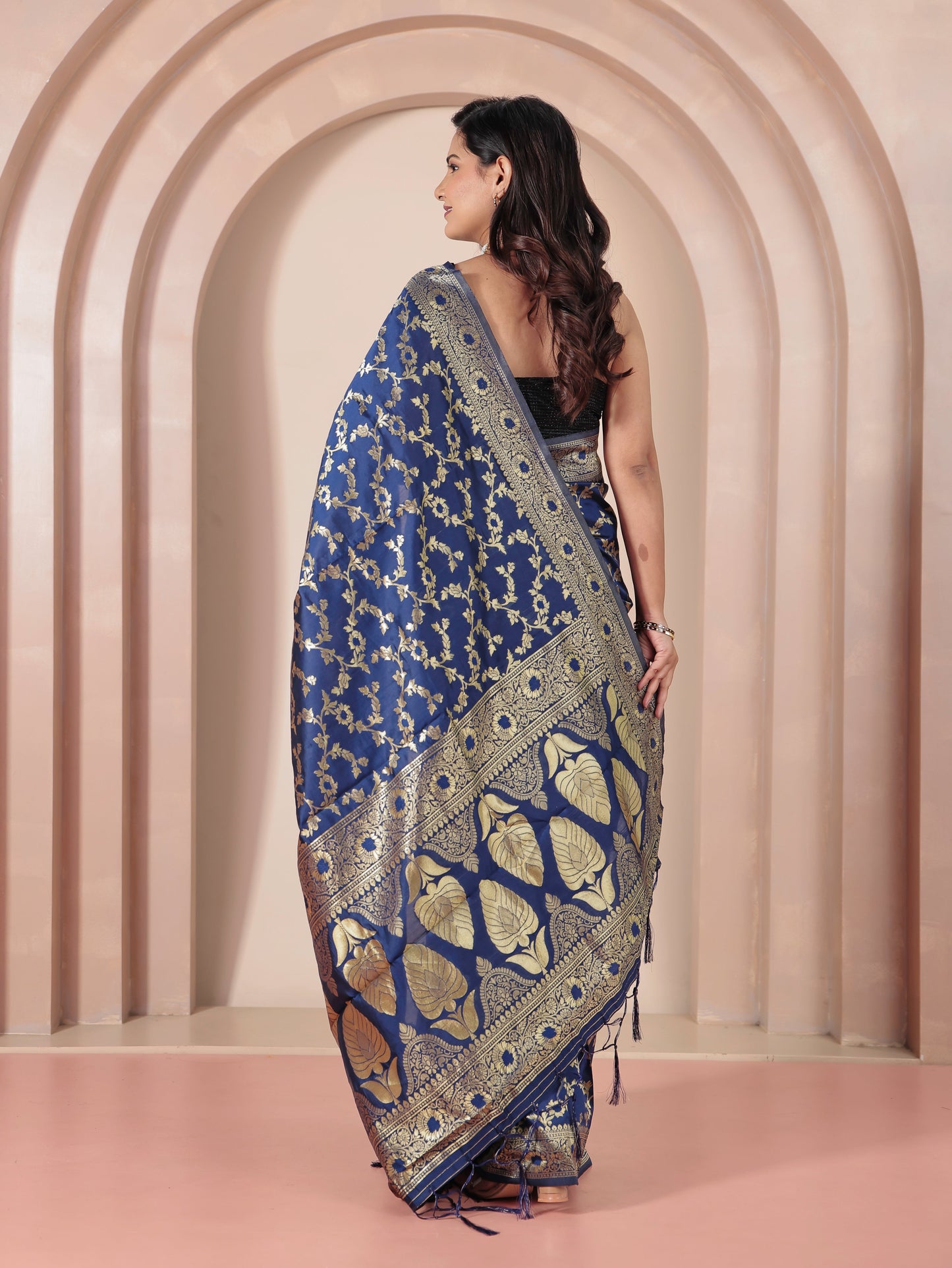 Brocade Navy Blue Saree