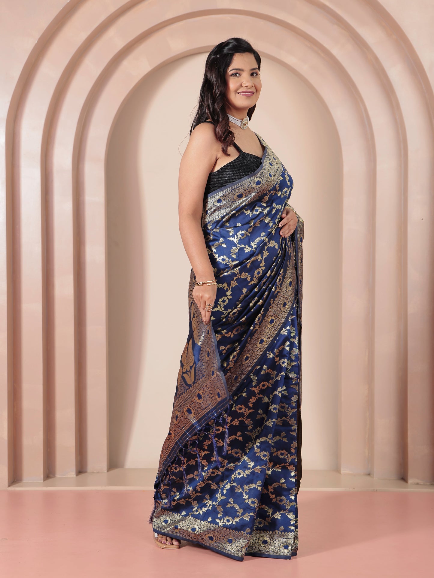 Brocade Navy Blue Saree
