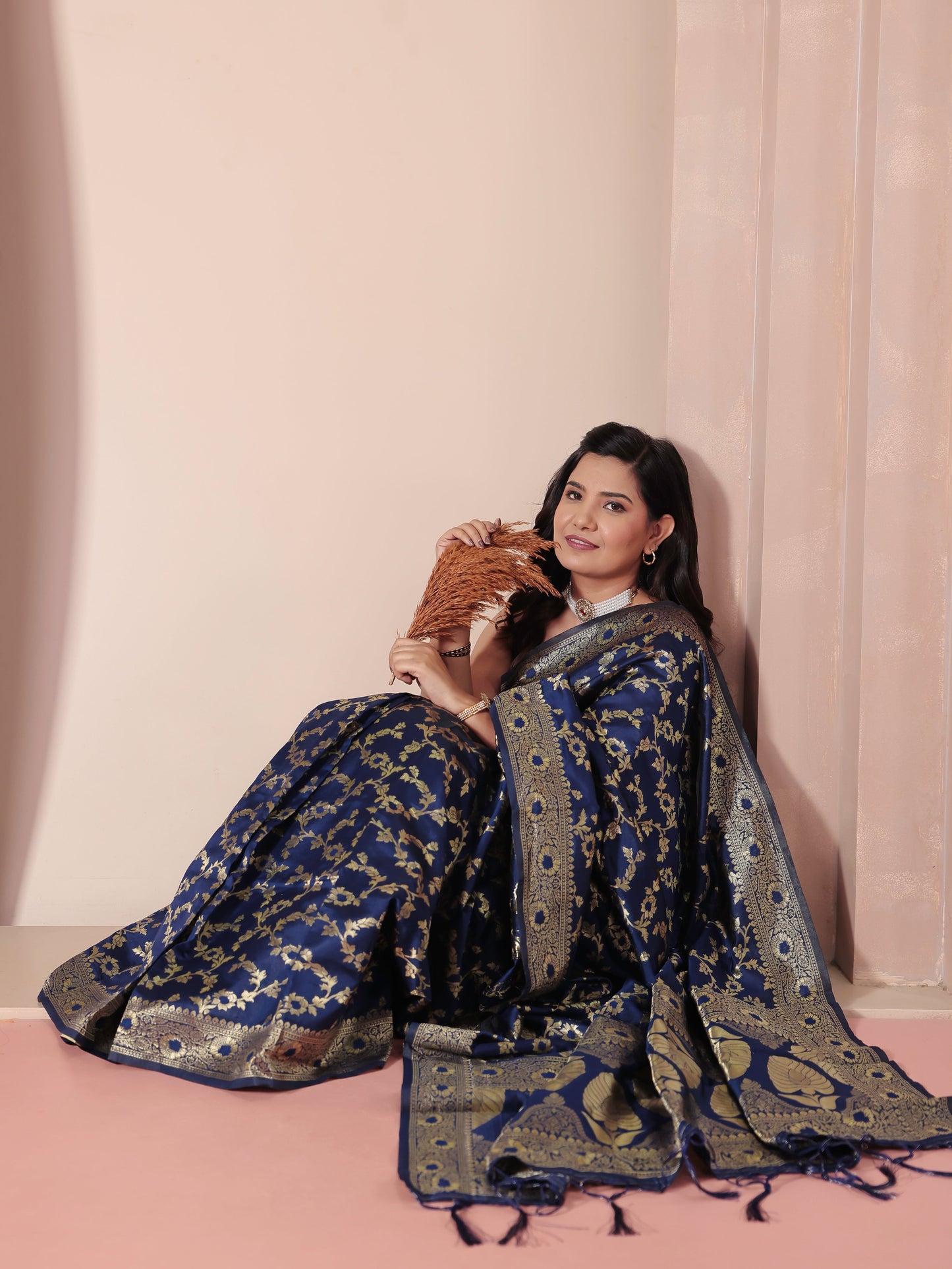Brocade Navy Blue Saree