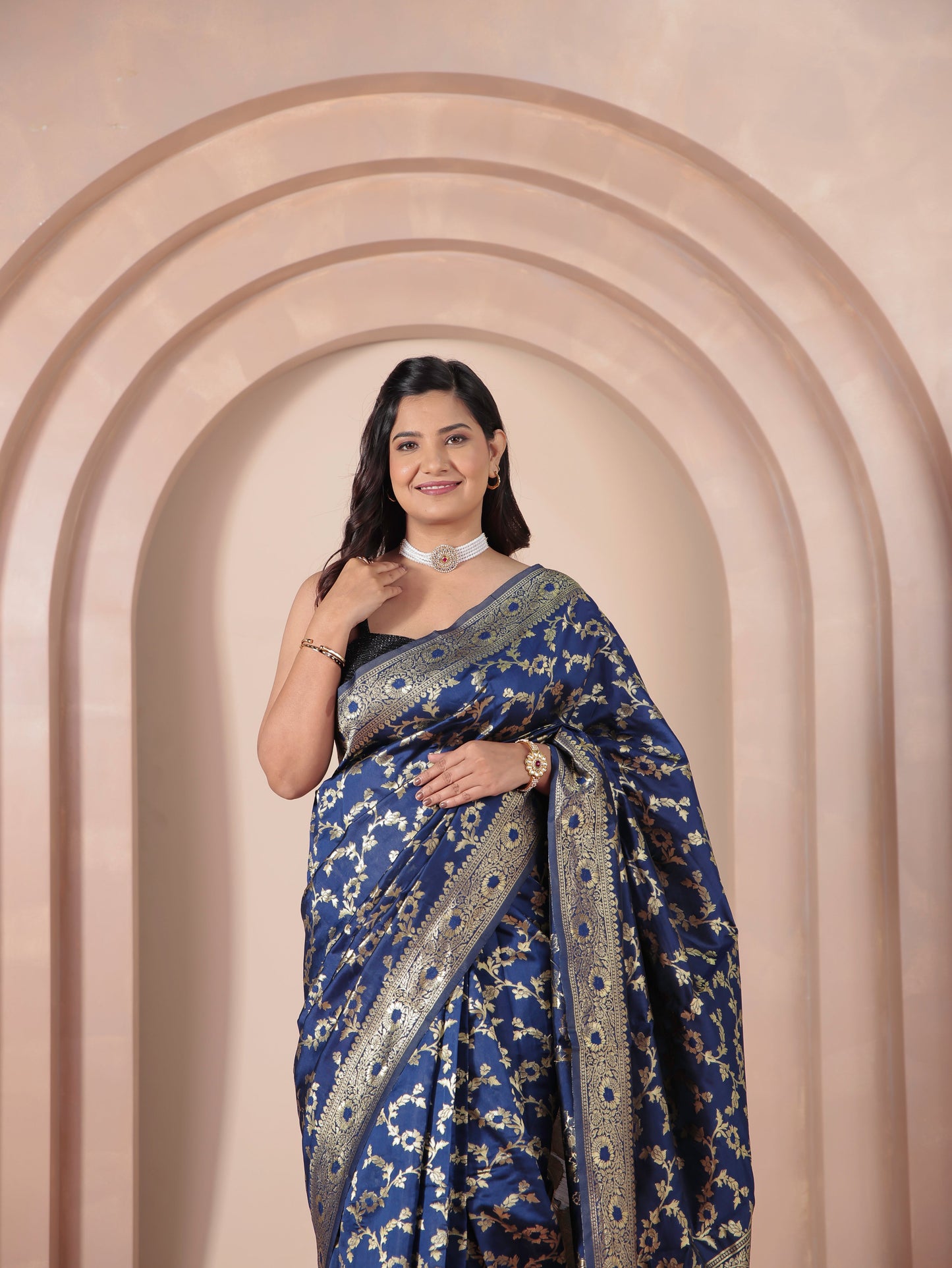 Brocade Navy Blue Saree