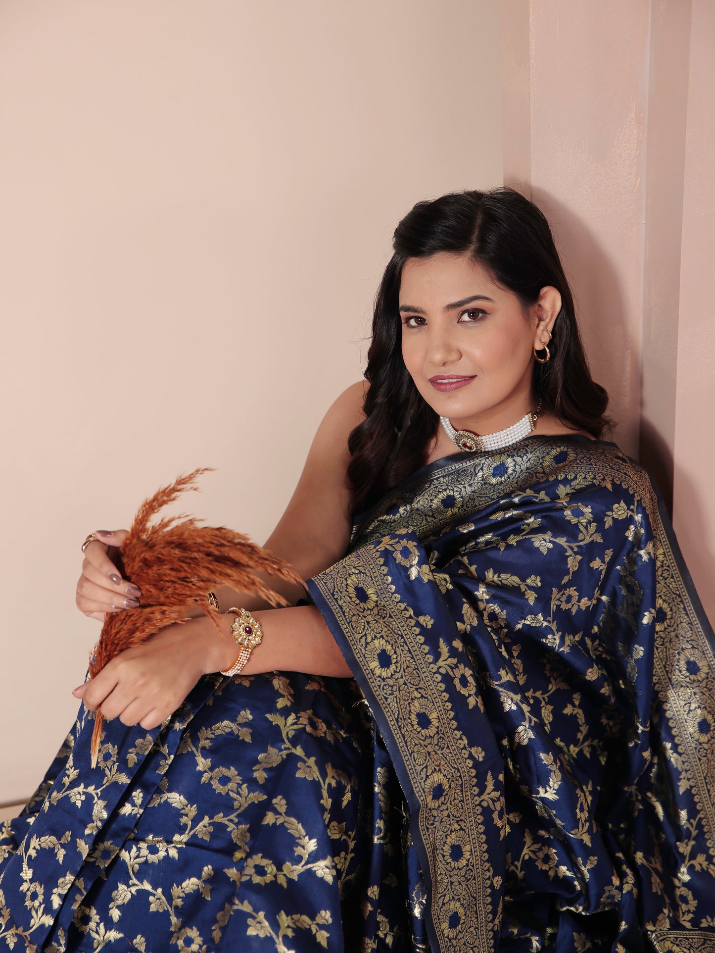 Brocade Navy Blue Saree