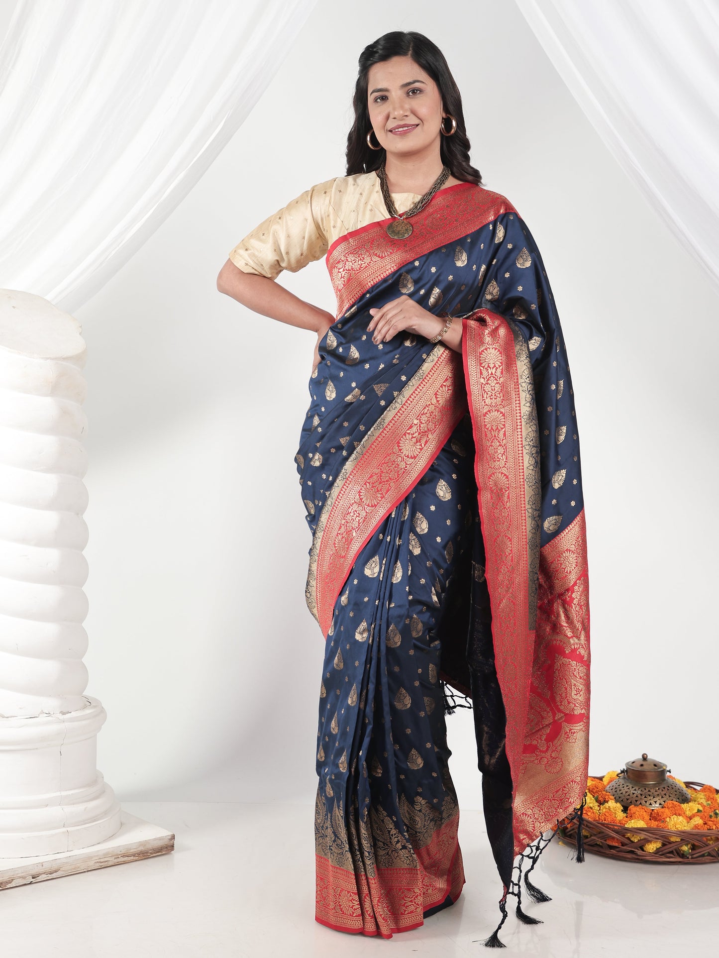 Brocade Navy Blue Saree