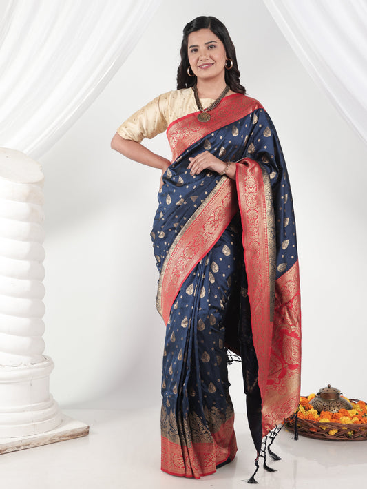 Brocade Navy Blue Saree