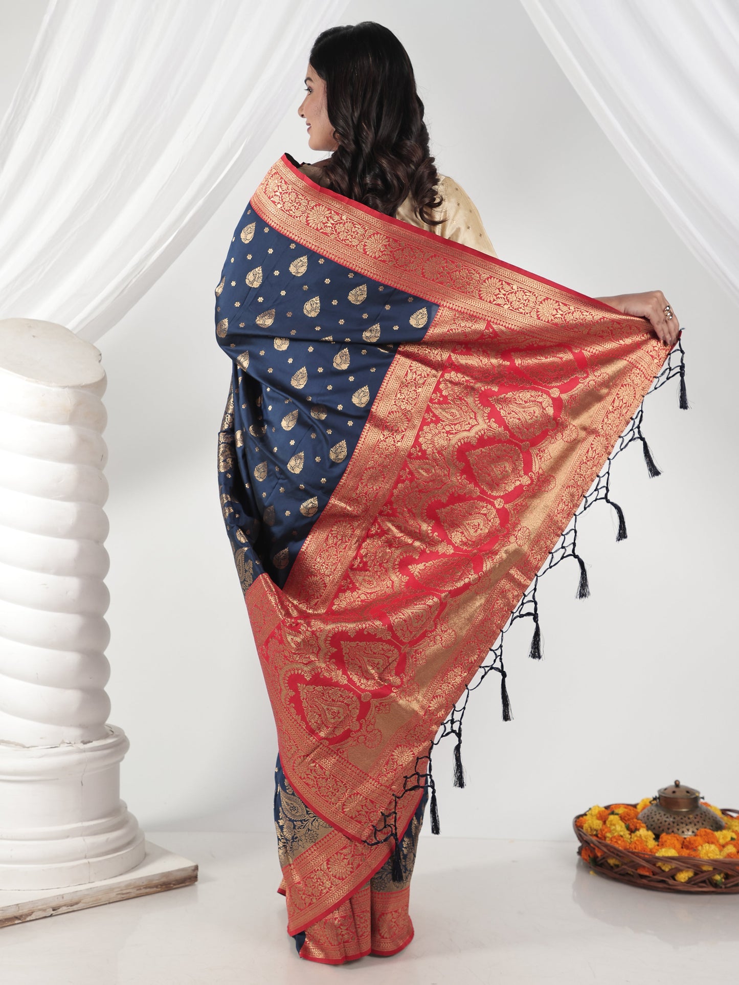 Brocade Navy Blue Saree