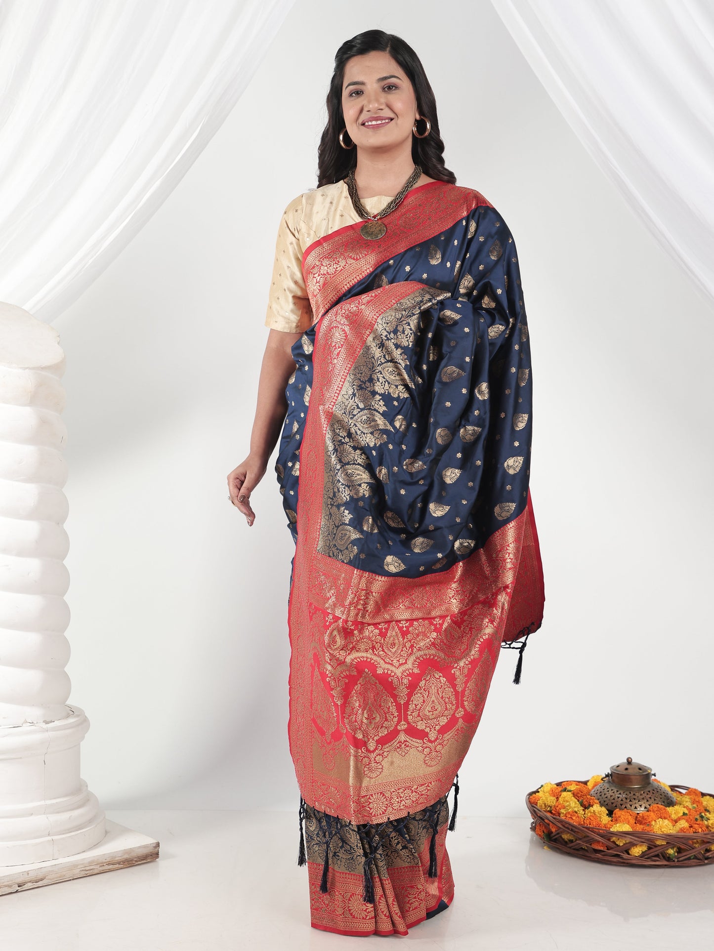 Brocade Navy Blue Saree