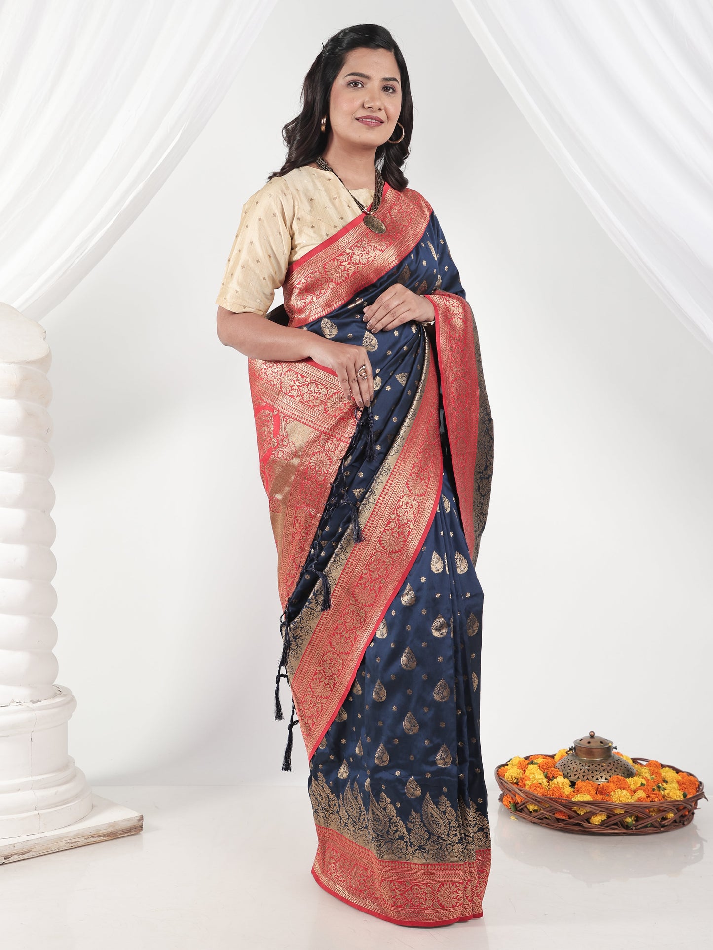 Brocade Navy Blue Saree