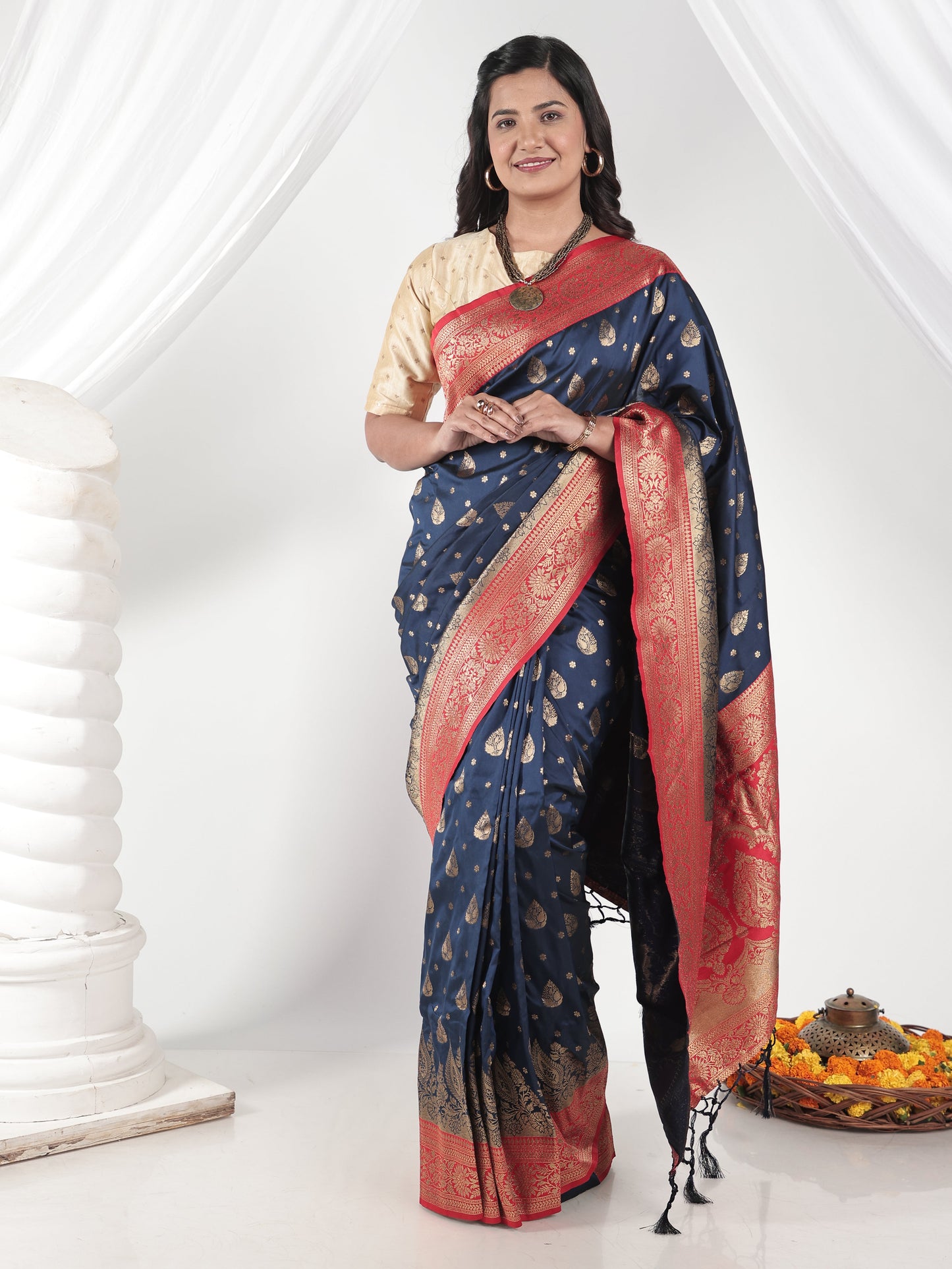 Brocade Navy Blue Saree