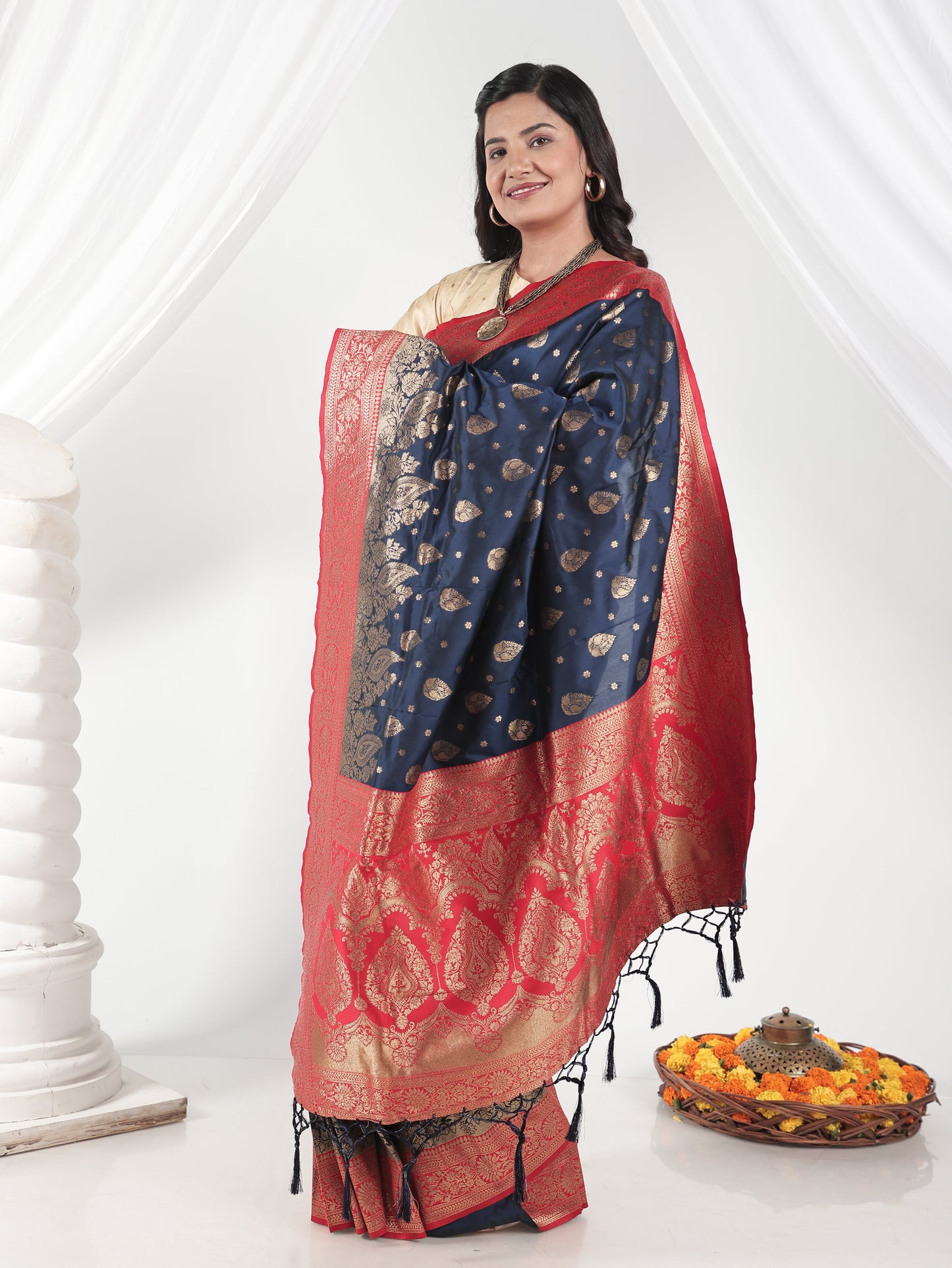 Brocade Navy Blue Saree