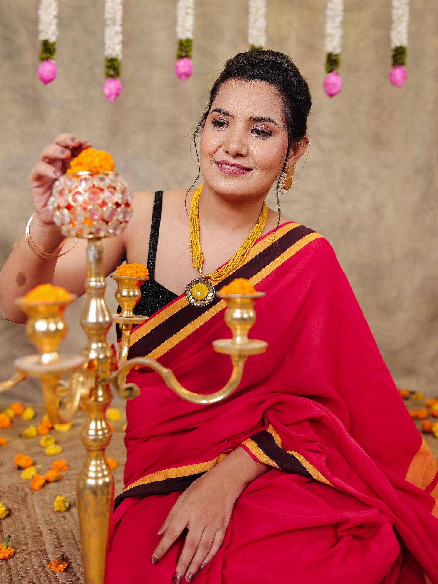 Soft Cotton Solid Red Saree