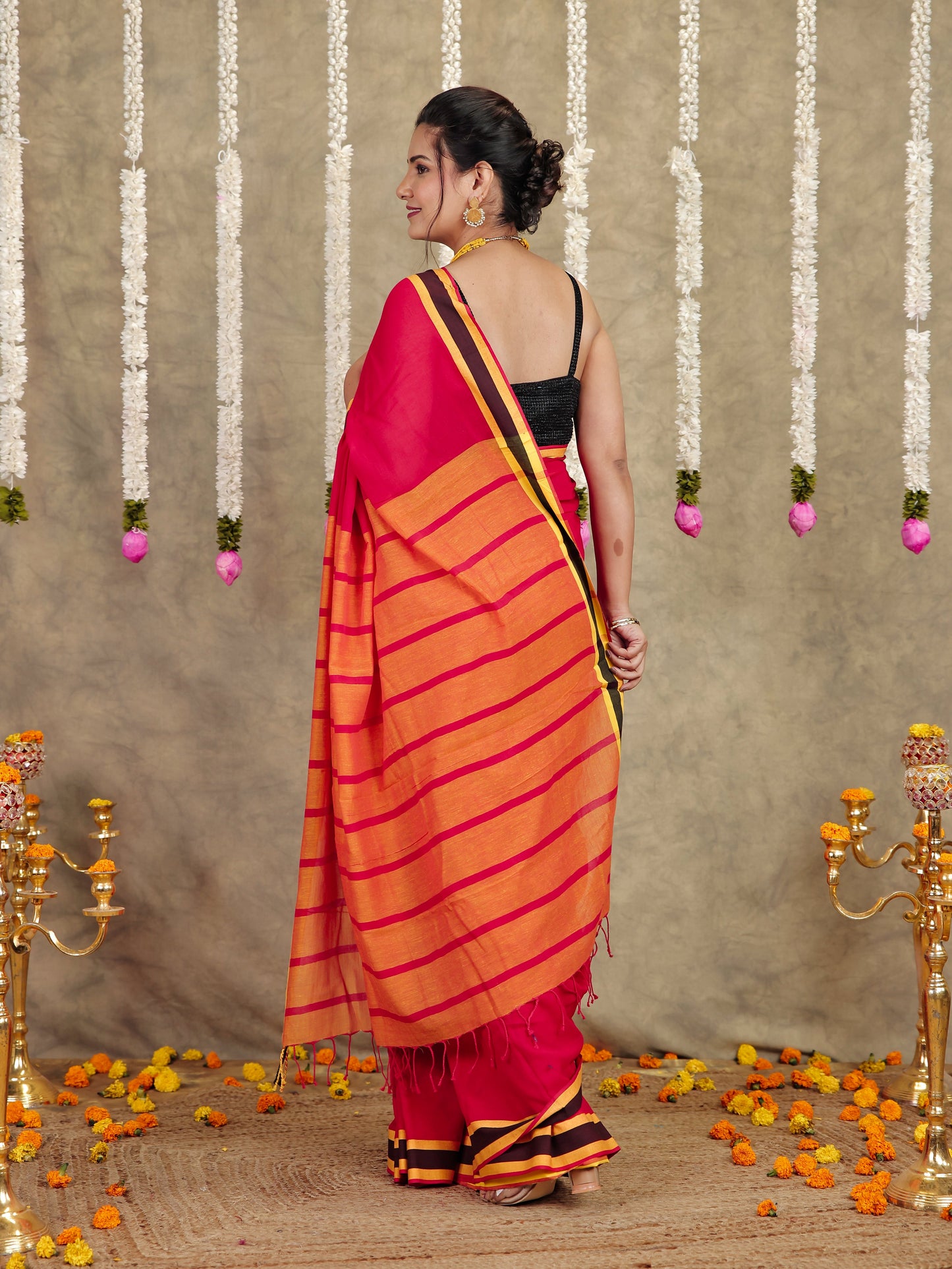 Soft Cotton Solid Red Saree