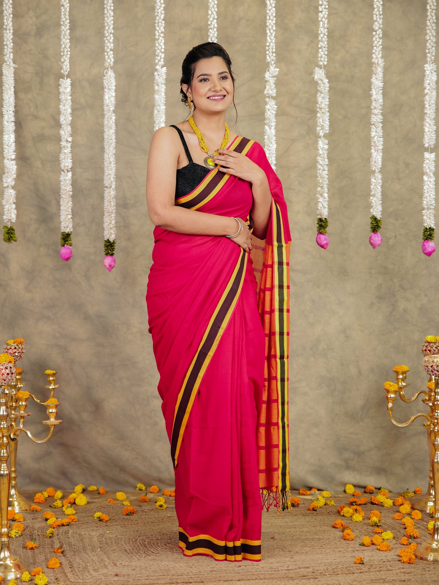 Soft Cotton Solid Red Saree