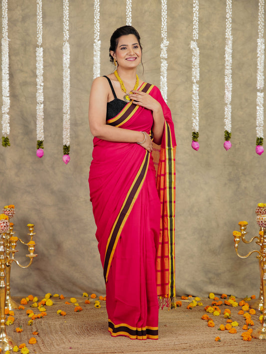 Soft Cotton Solid Red Saree