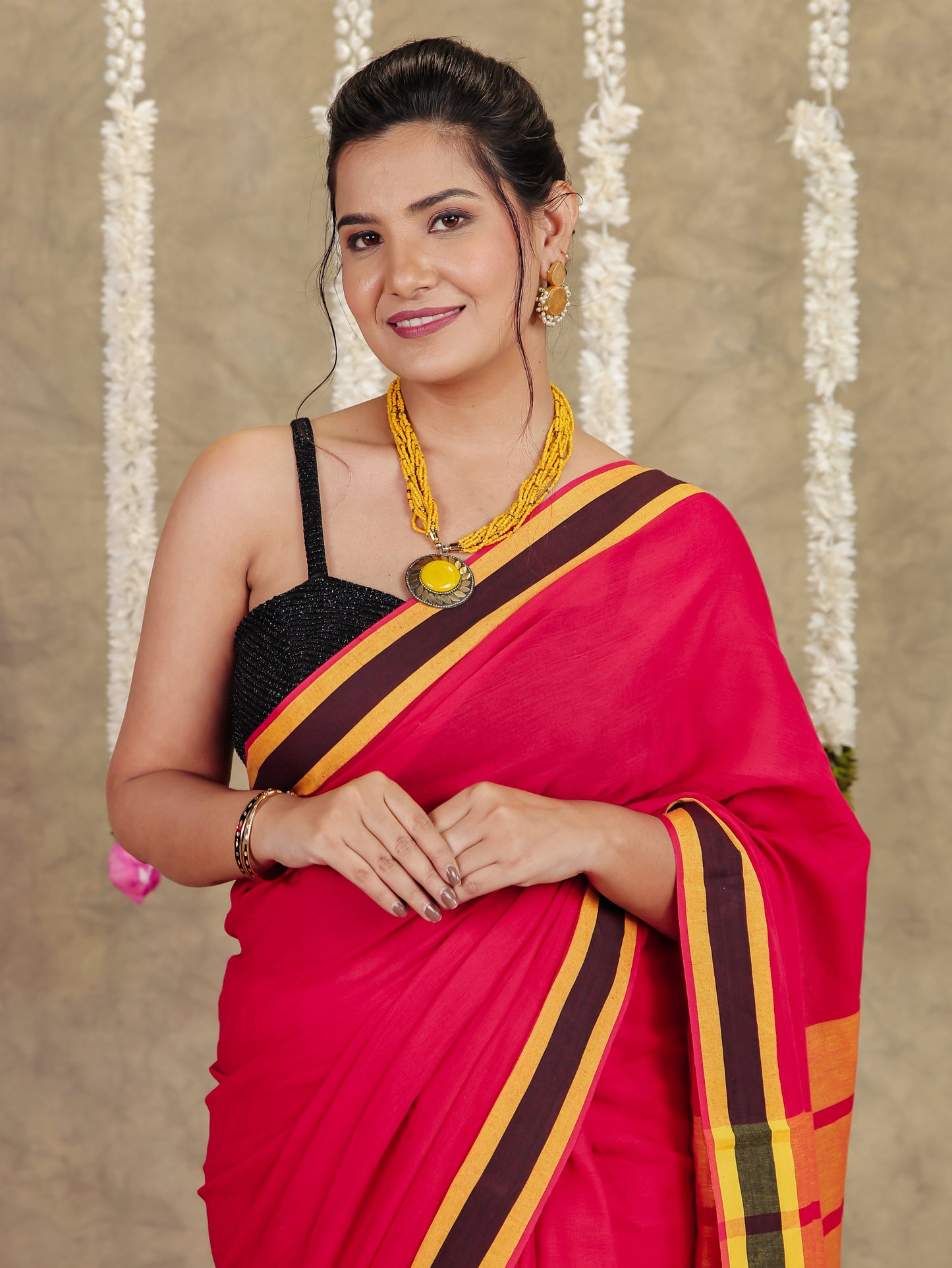 Soft Cotton Solid Red Saree
