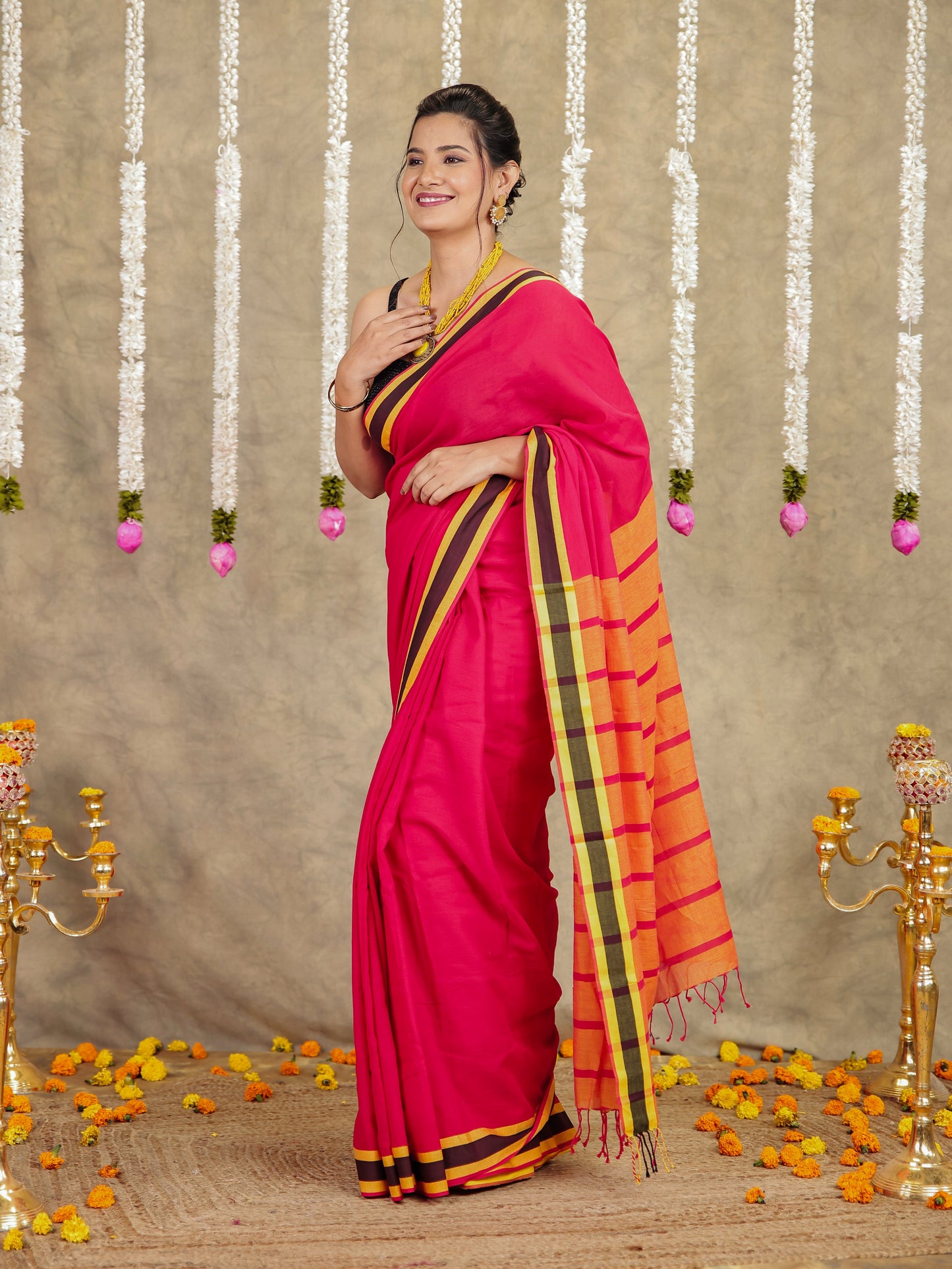 Soft Cotton Solid Red Saree