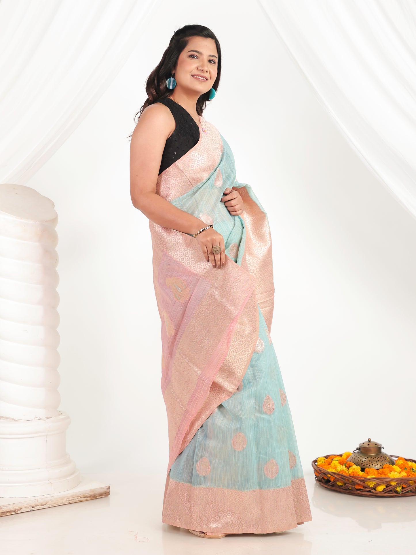Brocade Turquoise Saree