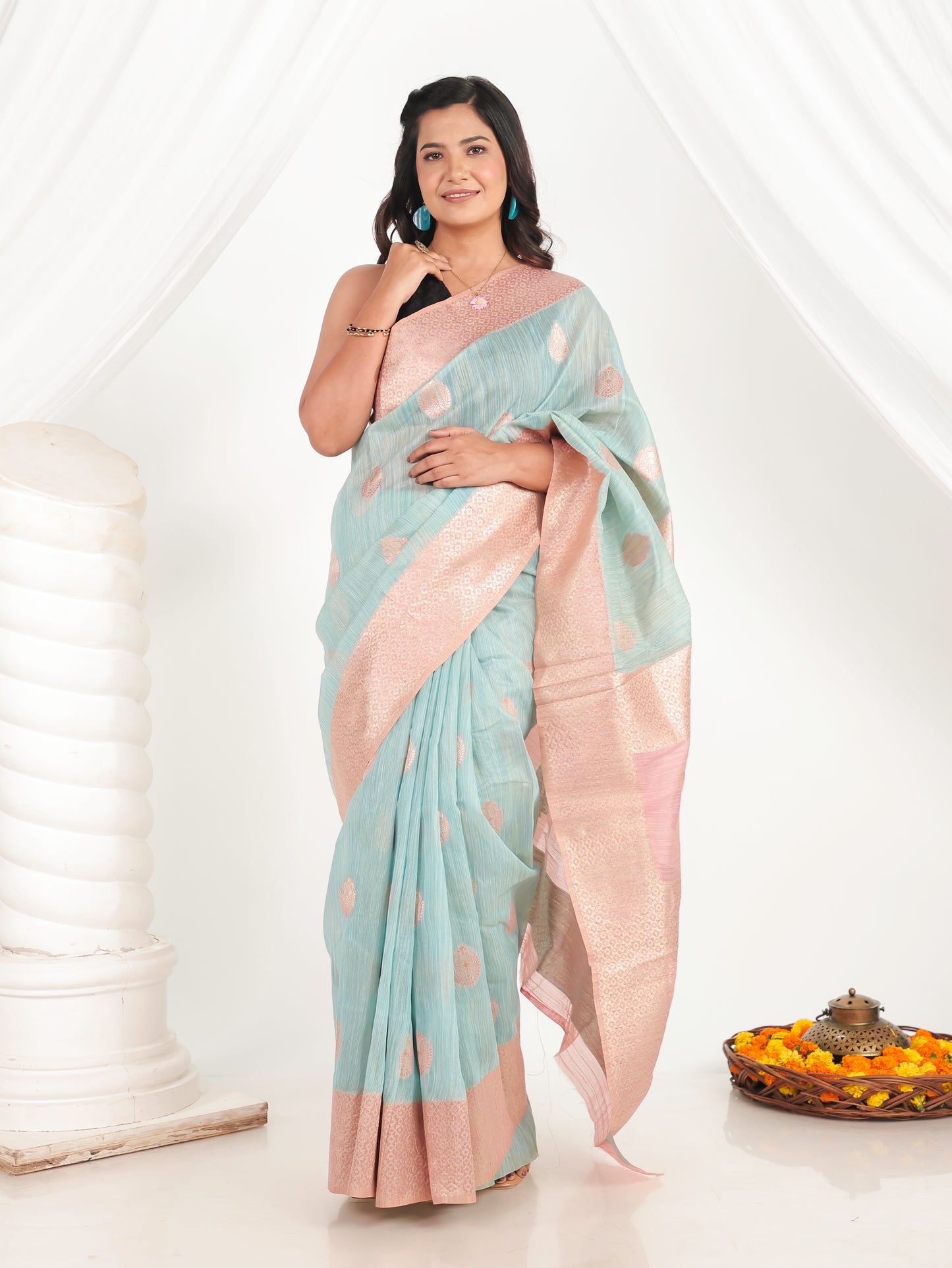 Brocade Turquoise Saree
