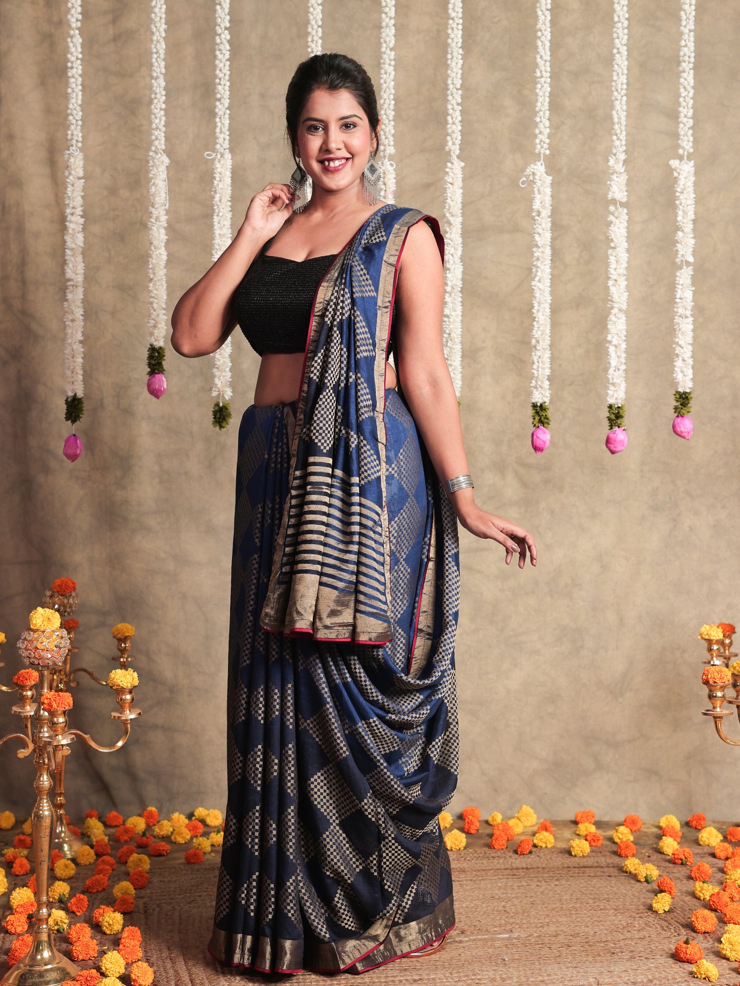 Chanderi Royal Blue Saree