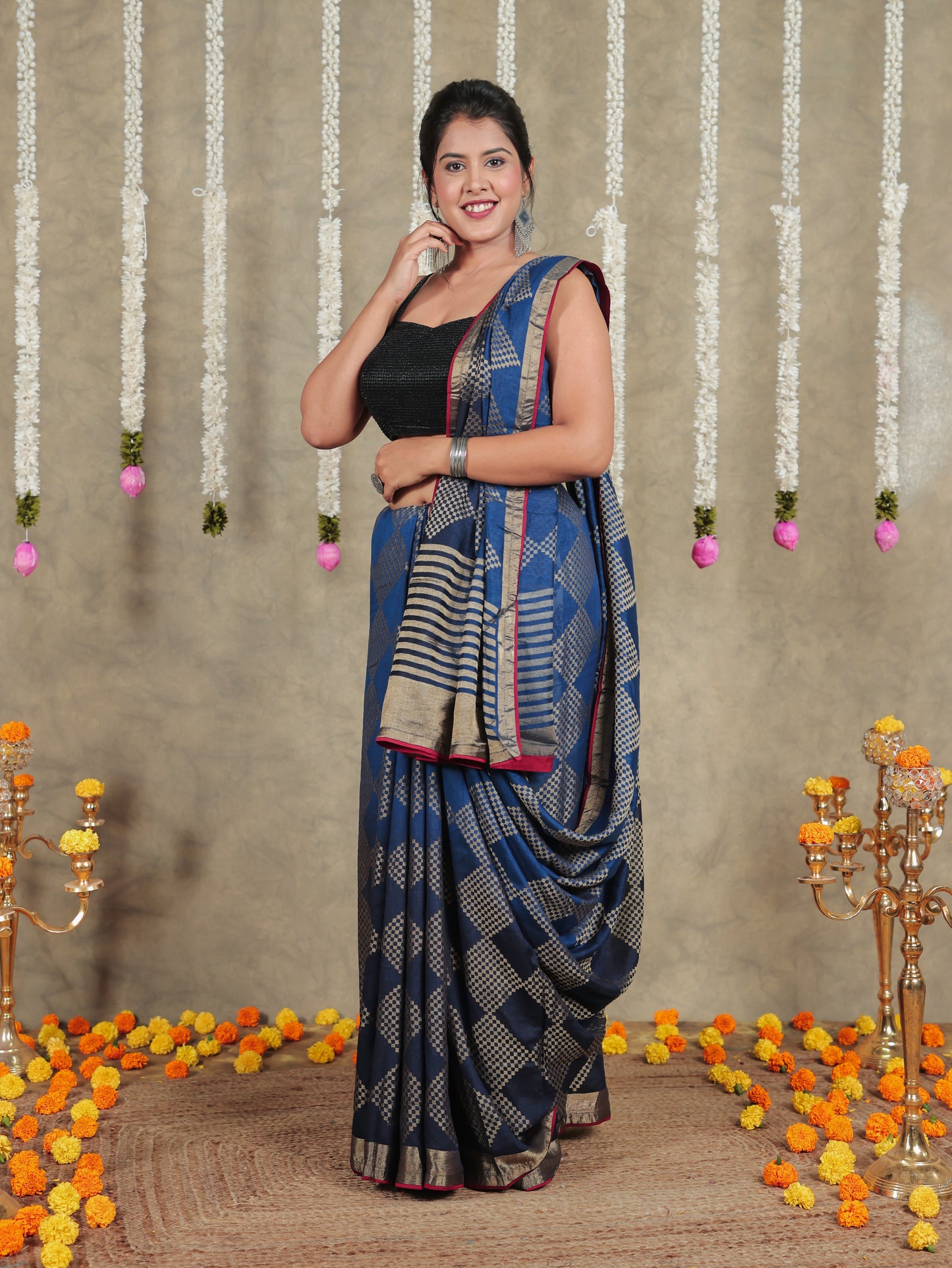 Chanderi Royal Blue Saree