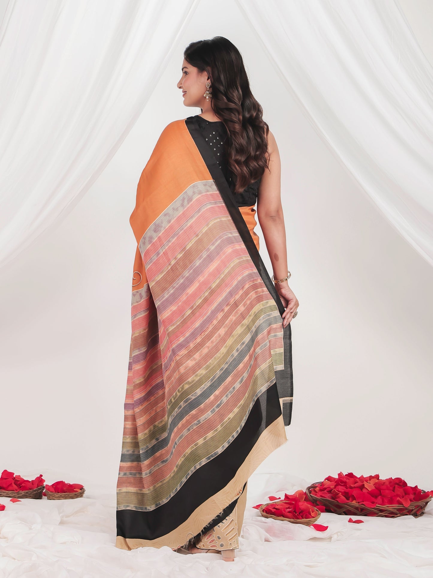 Chinon Chiffon Abstract Rust Orange Saree