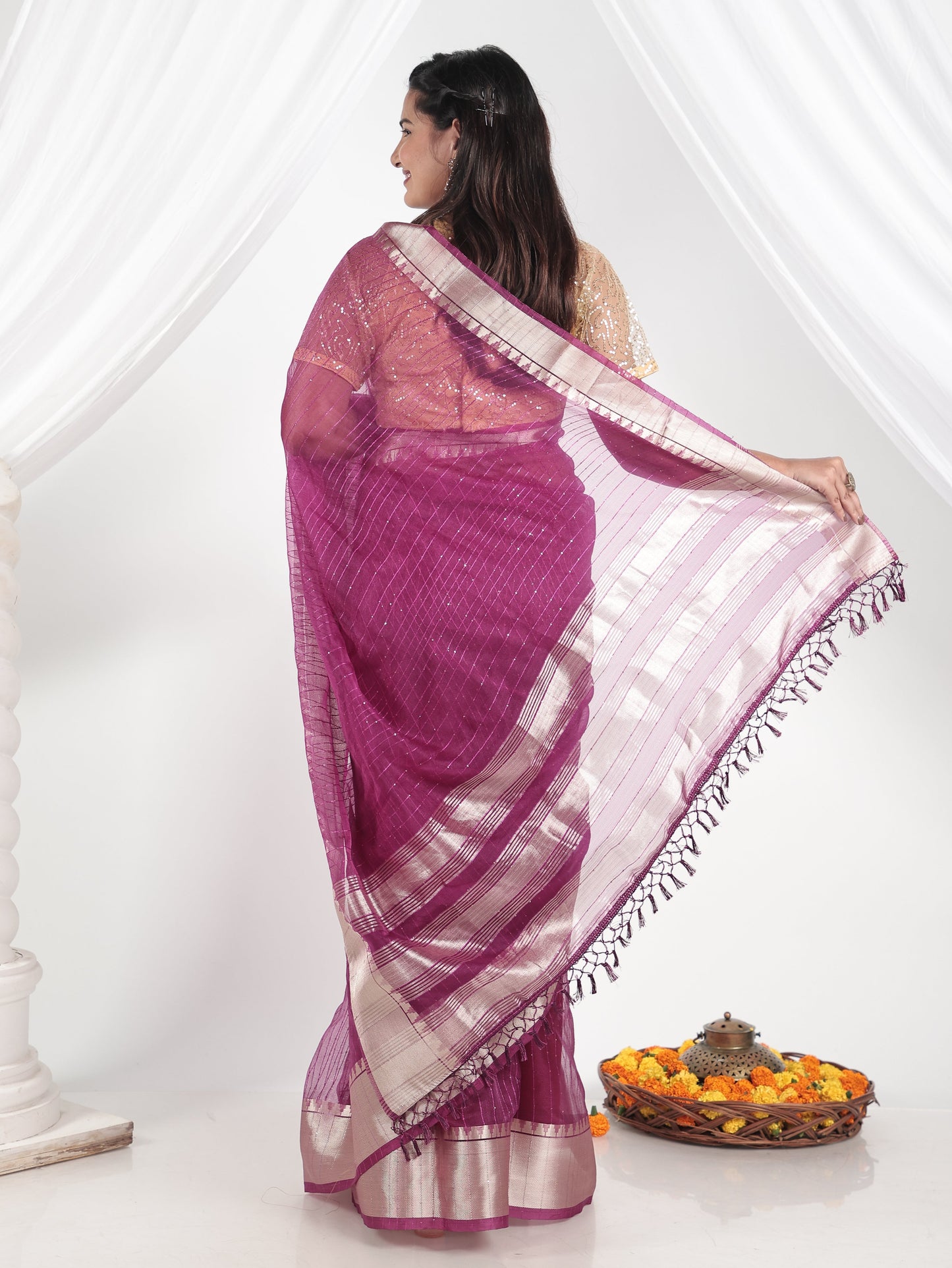 Embroidered Chanderi Purple Saree