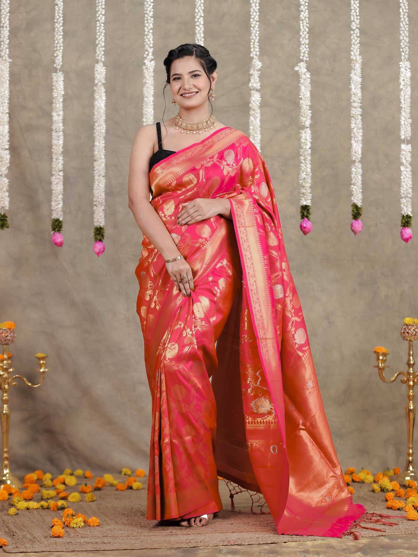 Brocade Fuchsia Saree
