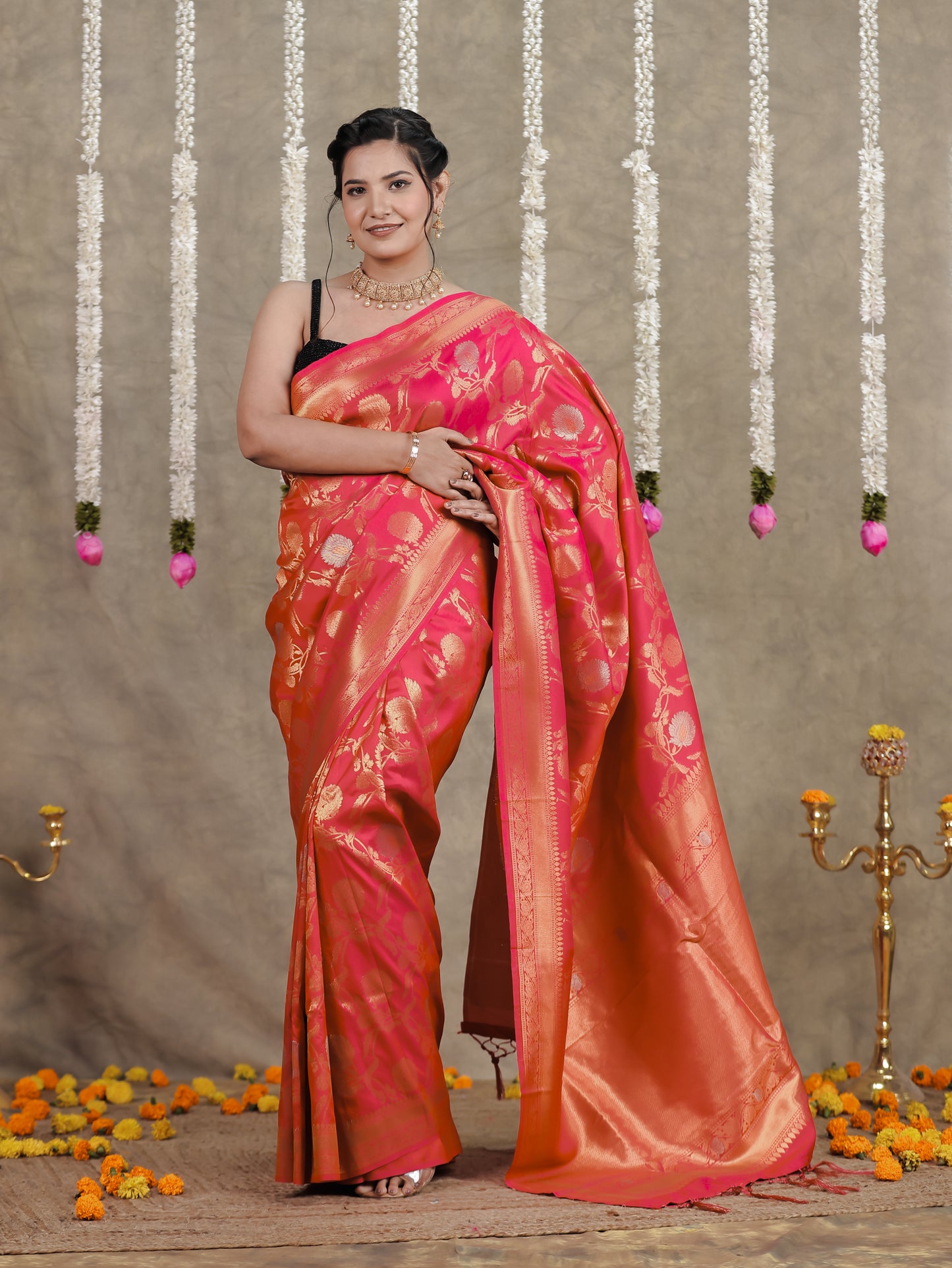 Brocade Fuchsia Saree
