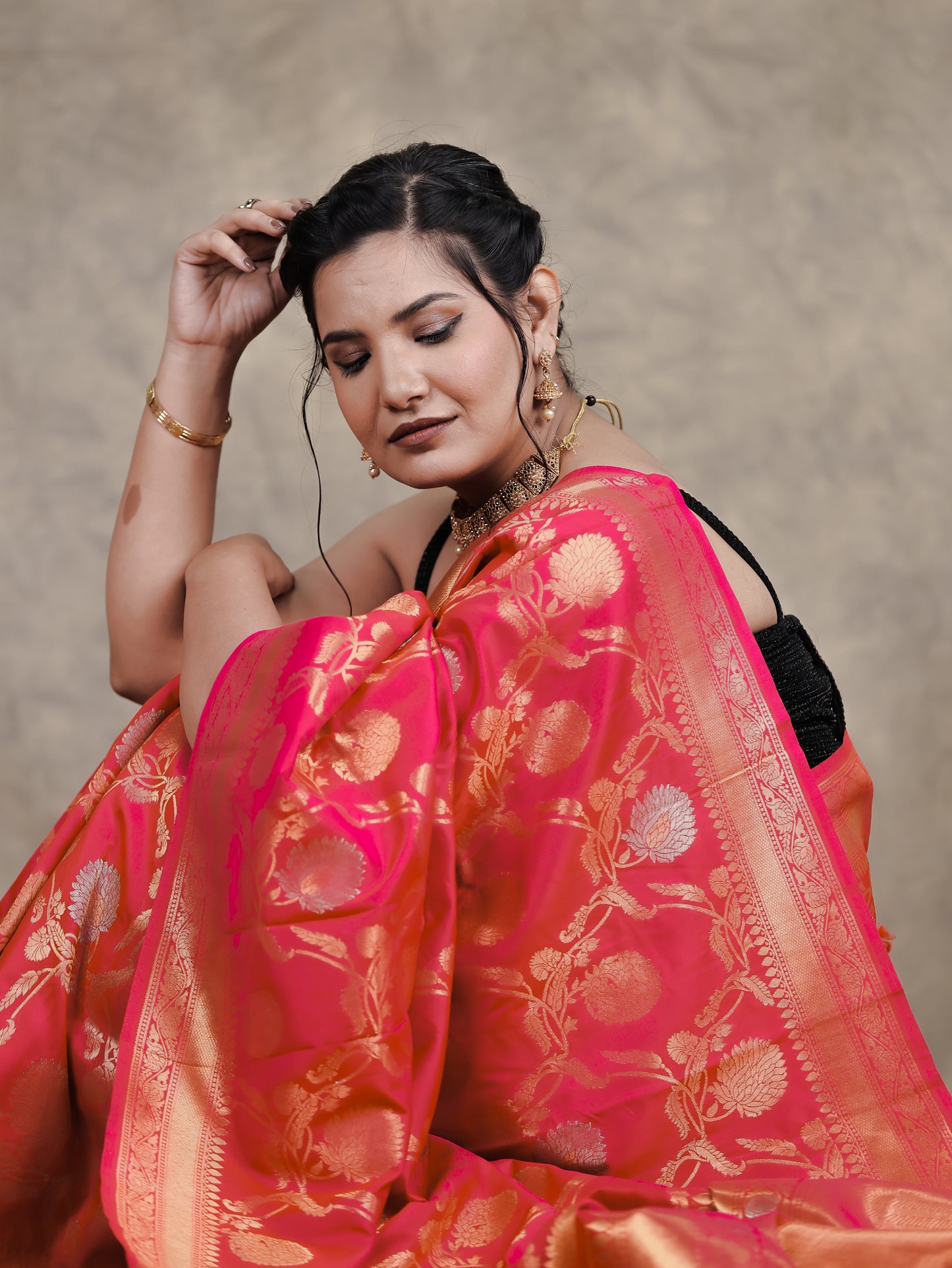 Brocade Fuchsia Saree