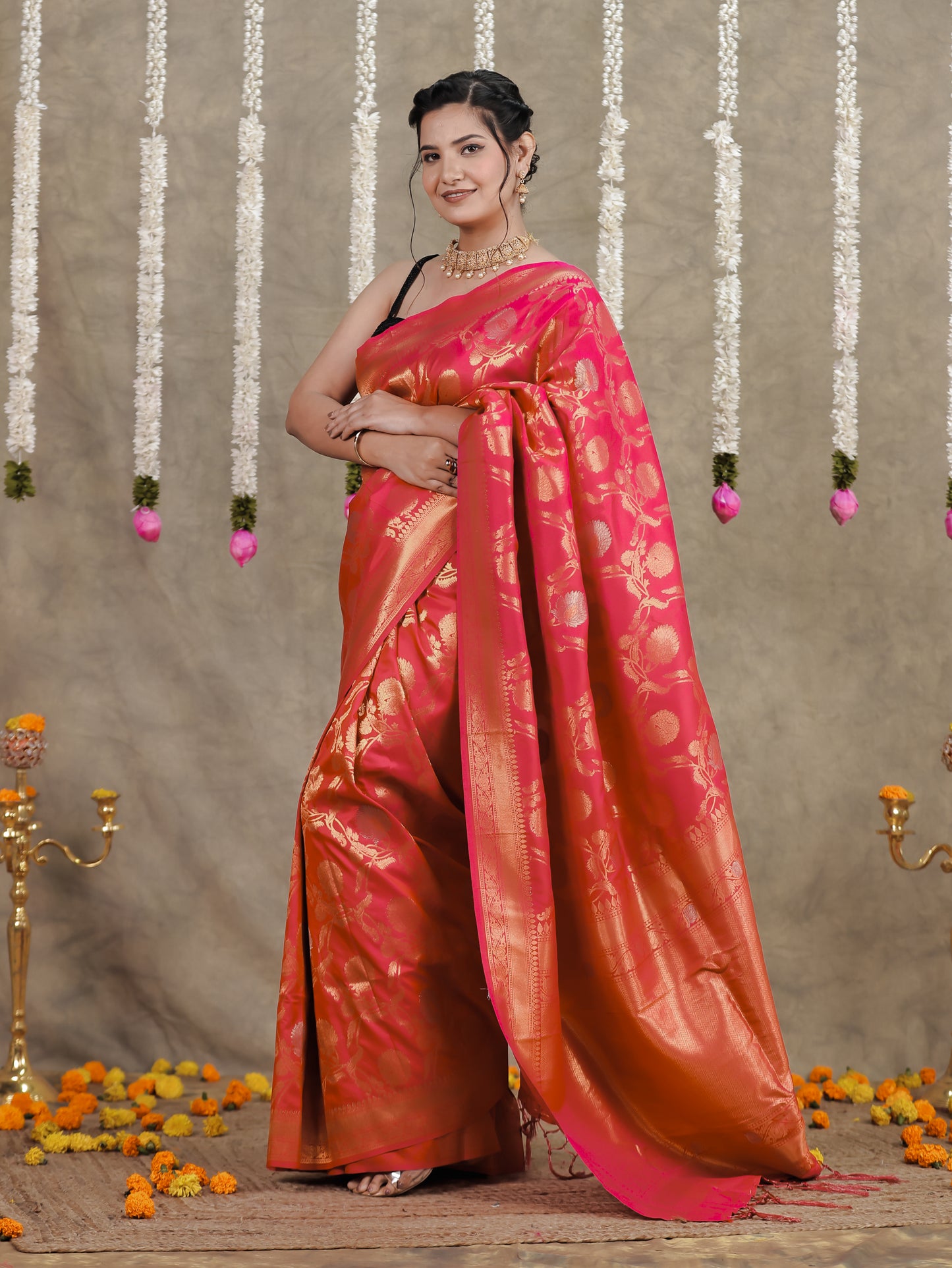 Brocade Fuchsia Saree