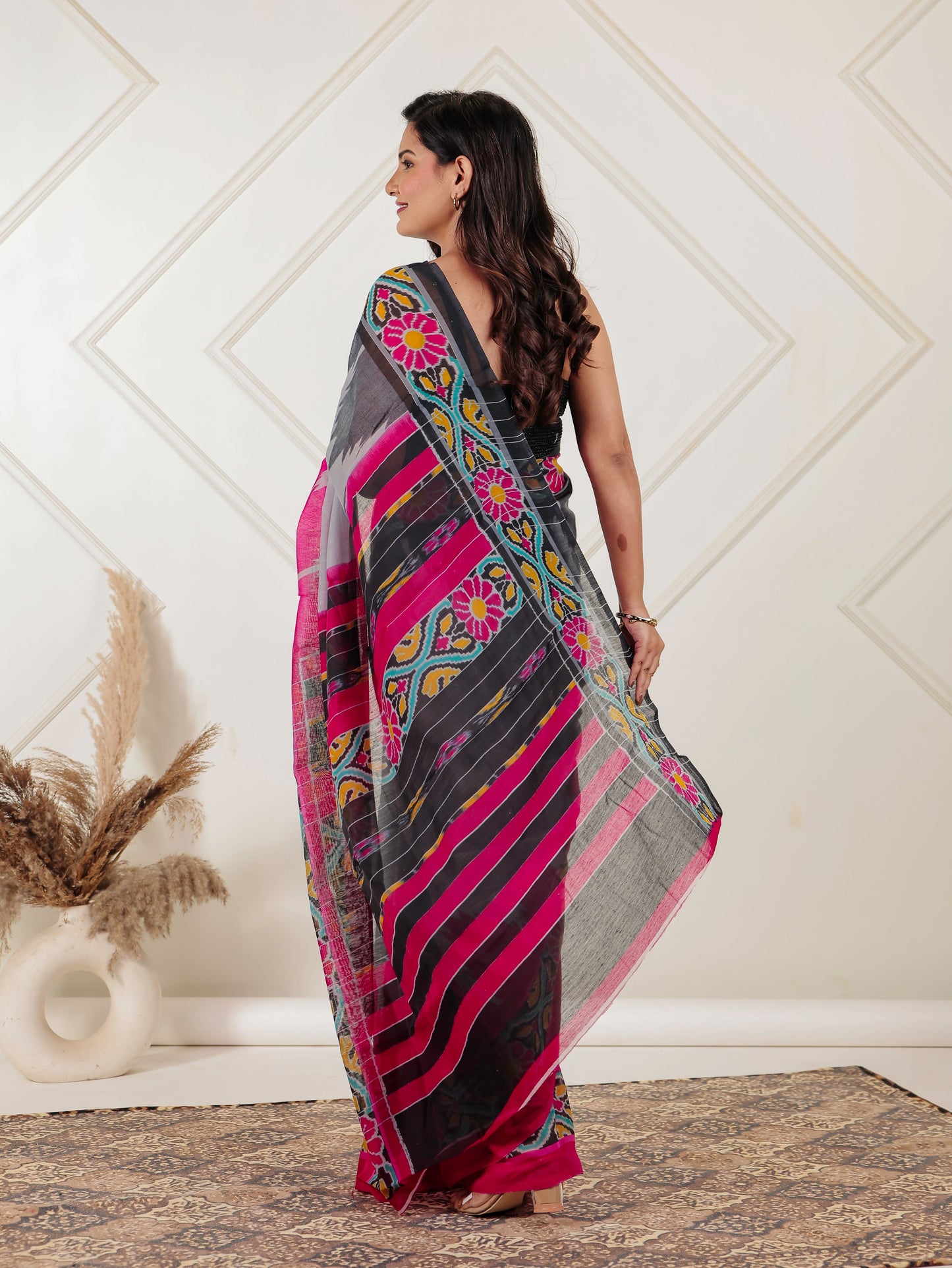 Chanderi Ikat Grey Saree