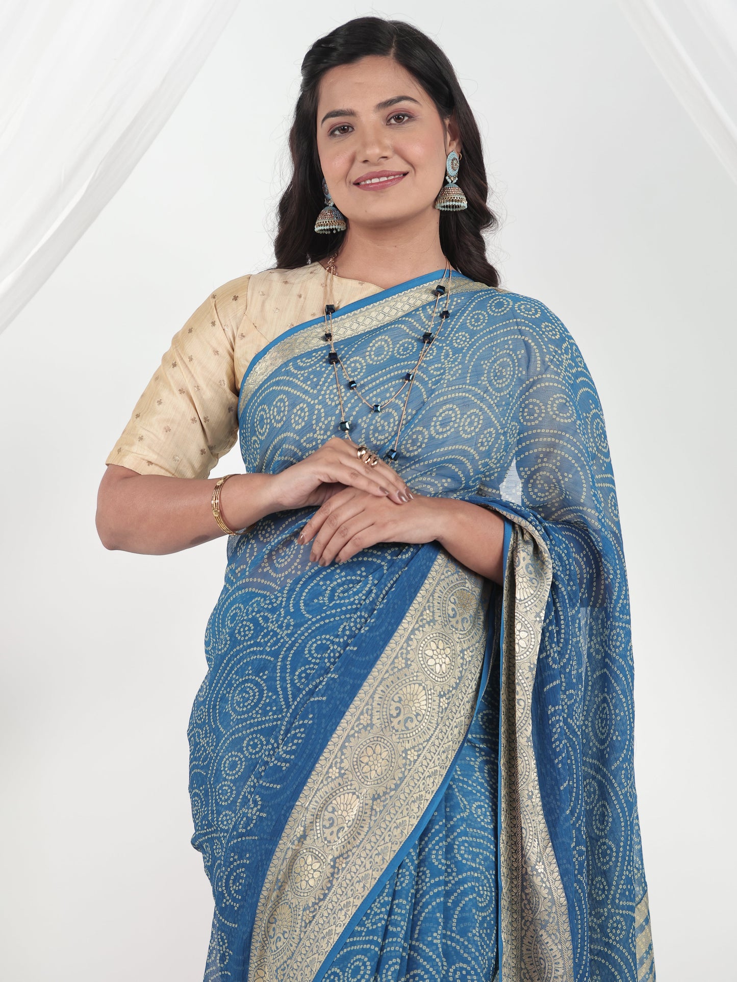 Chiffon Bandhani Blue Saree