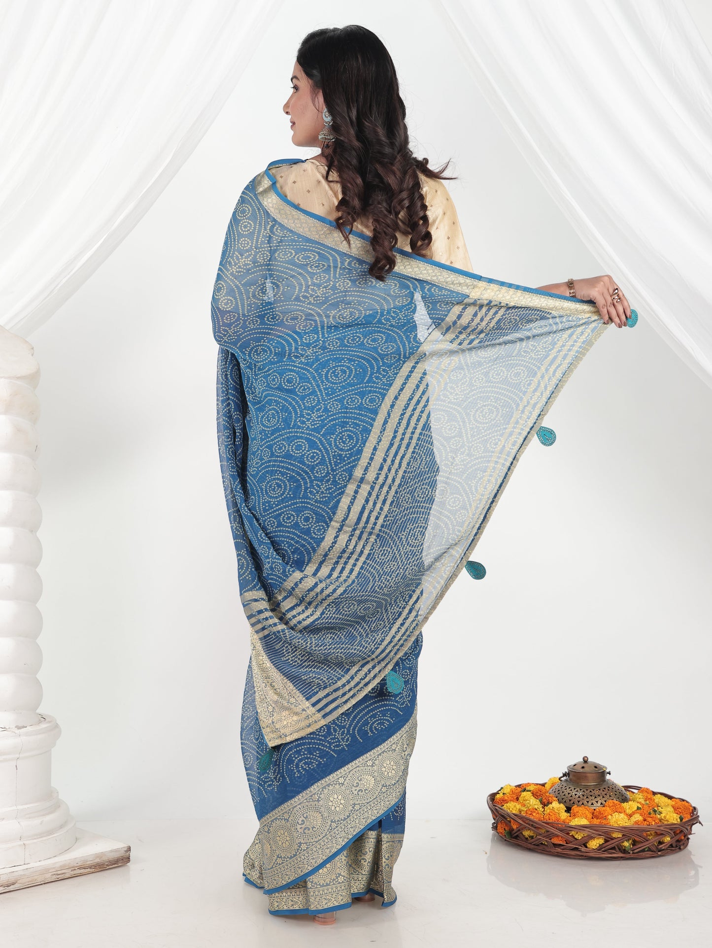 Chiffon Bandhani Blue Saree