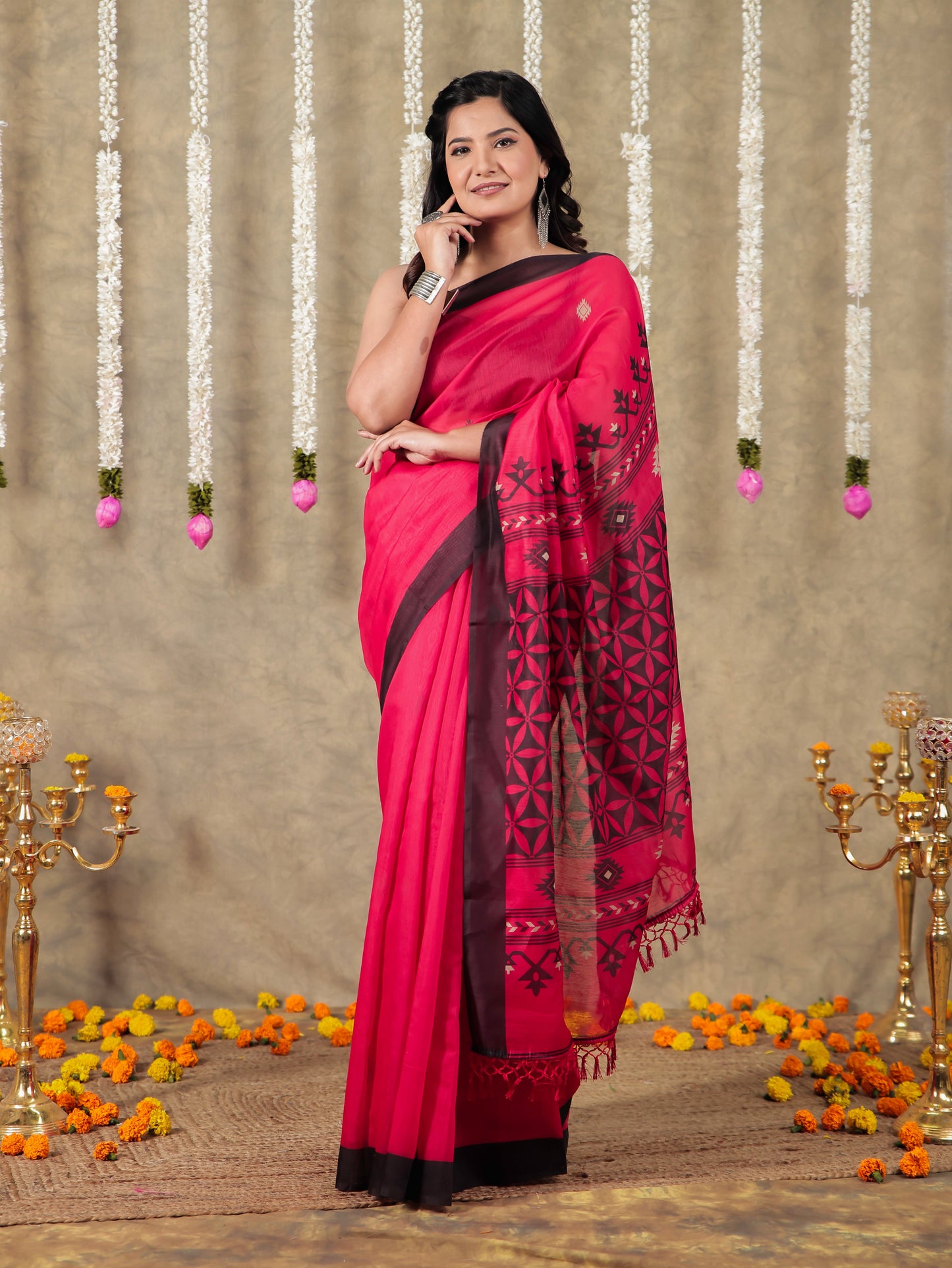 Cotton Silk Geometric Red Saree