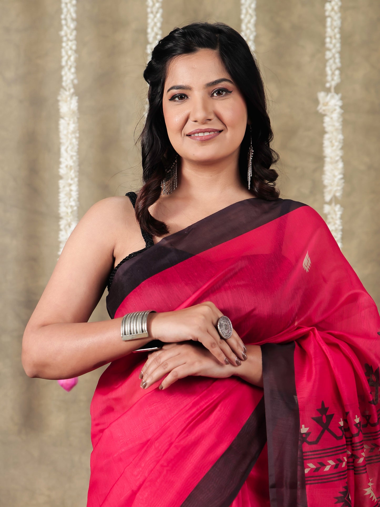Cotton Silk Geometric Red Saree