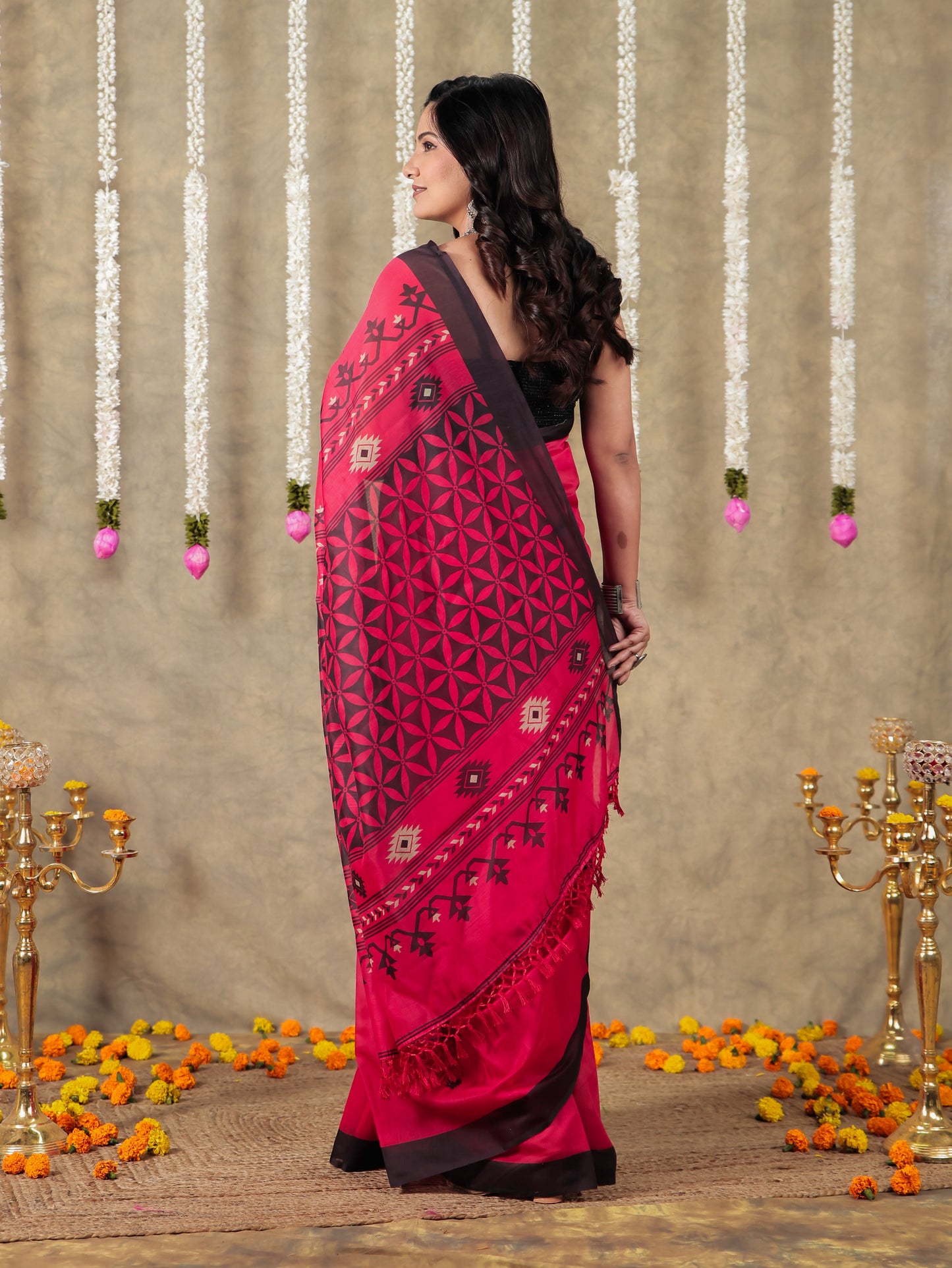 Cotton Silk Geometric Red Saree