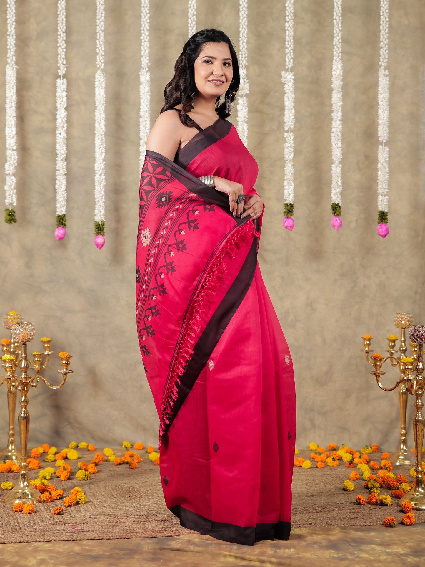 Cotton Silk Geometric Red Saree