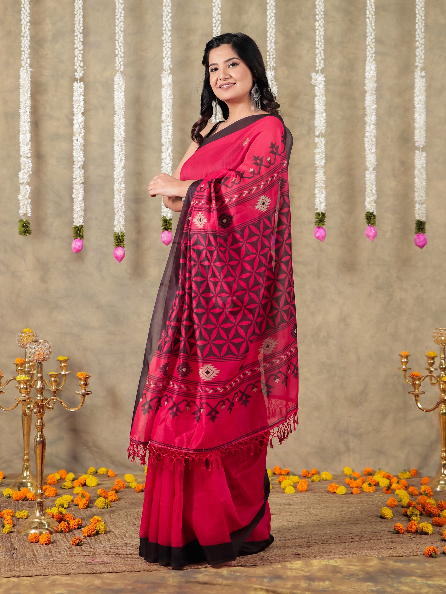 Cotton Silk Geometric Red Saree
