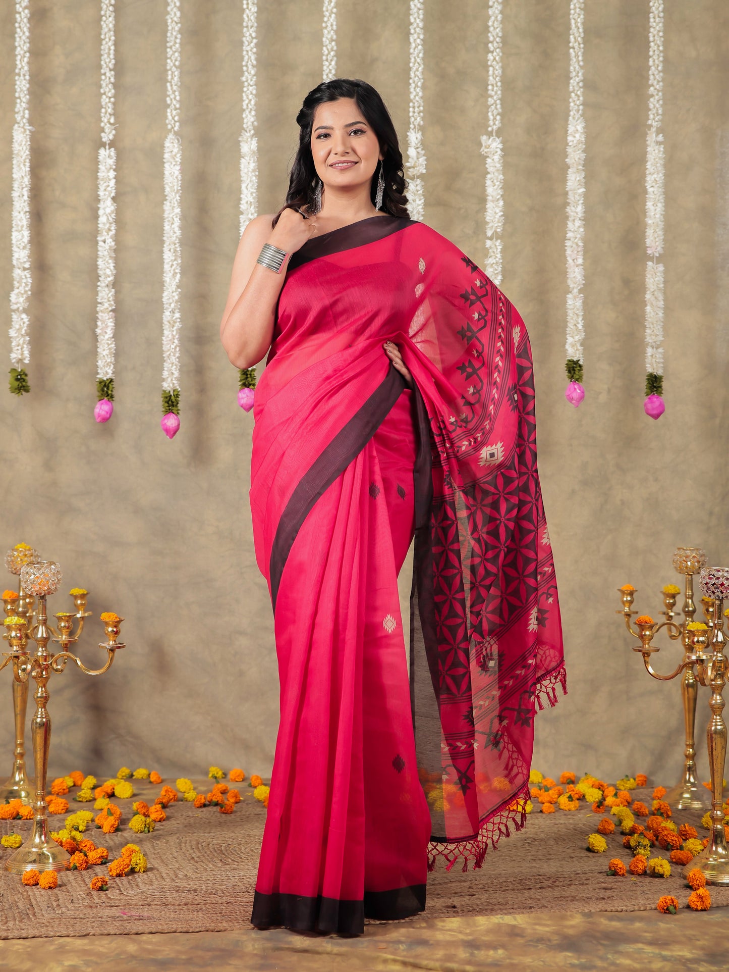 Cotton Silk Geometric Red Saree