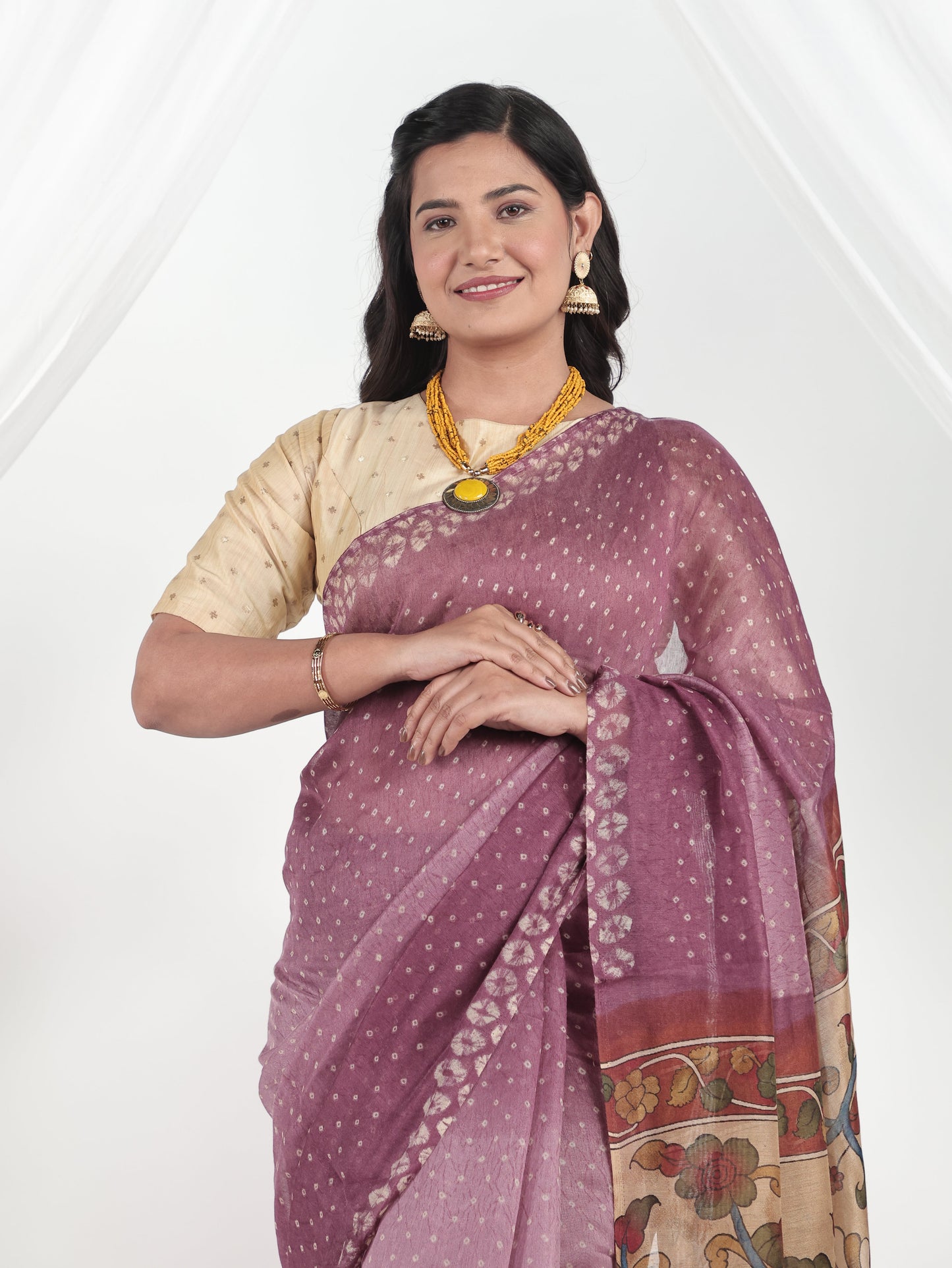 Cotton Silk Bandhani Purple Saree