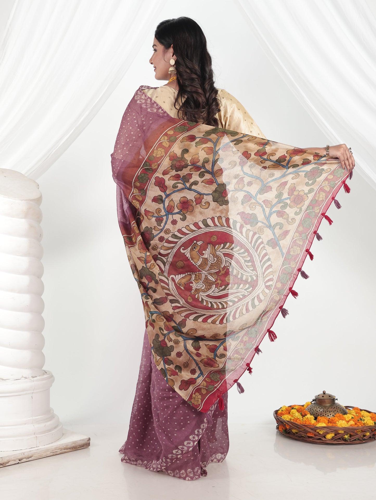 Cotton Silk Bandhani Purple Saree