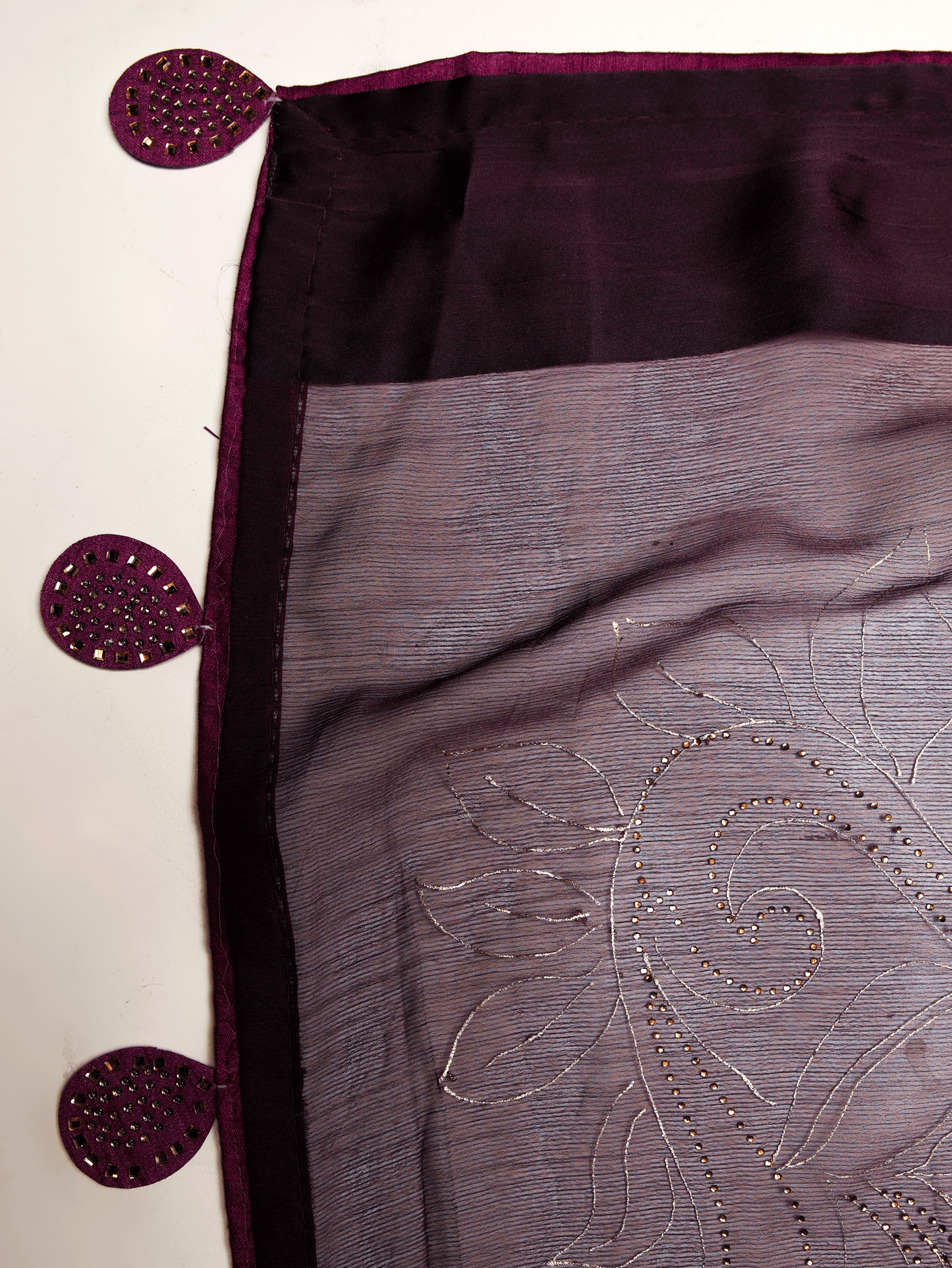 Chiffon Gold foil Purple Saree